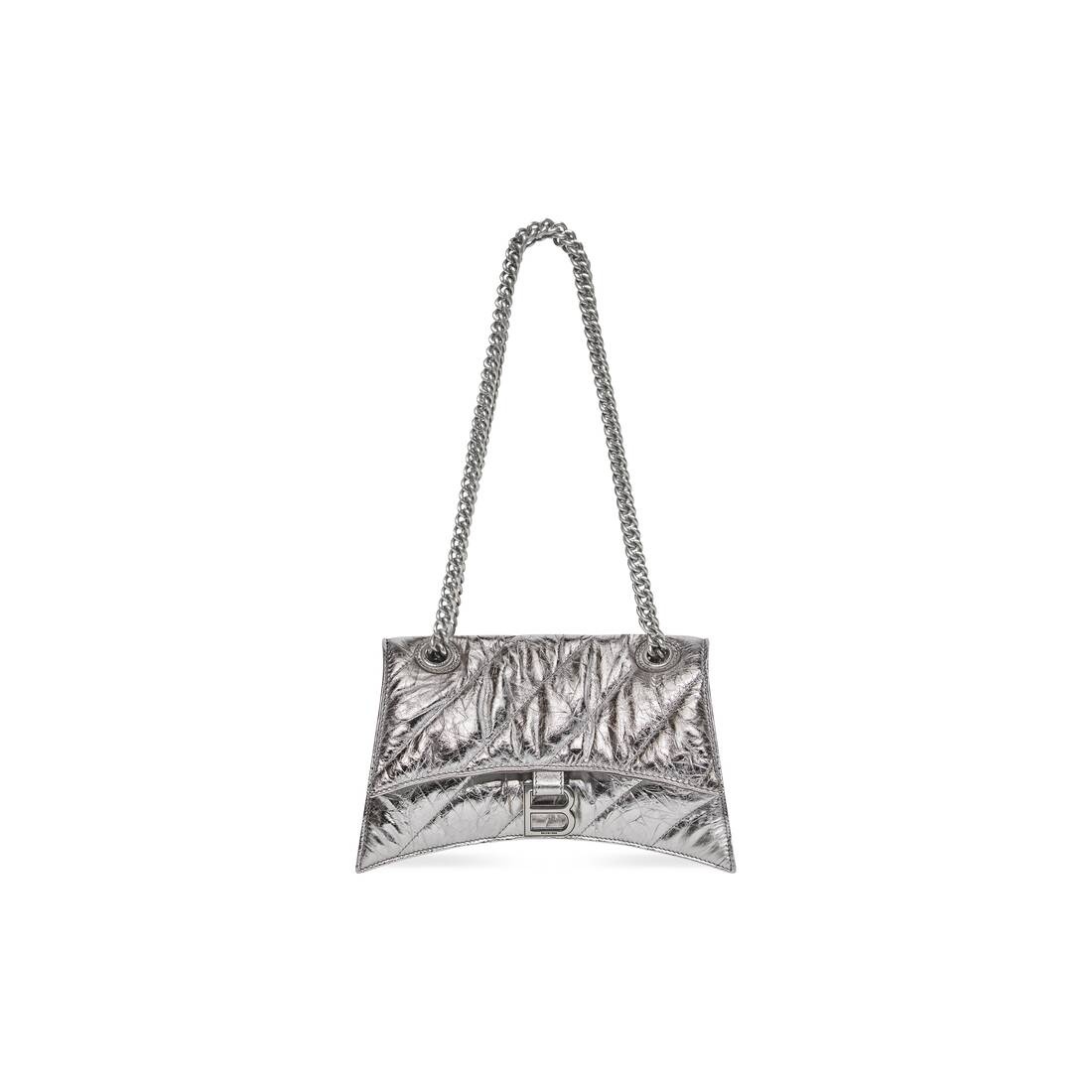 Hourglass quilted metallic crinkled-leather shoulder bag