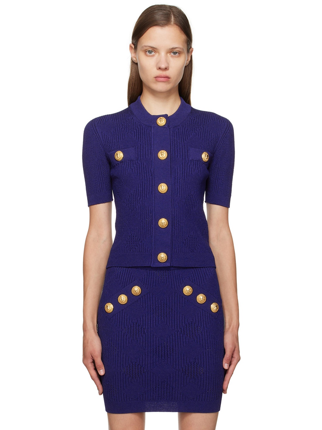 Blue Vichy Knit Cardigan - 1