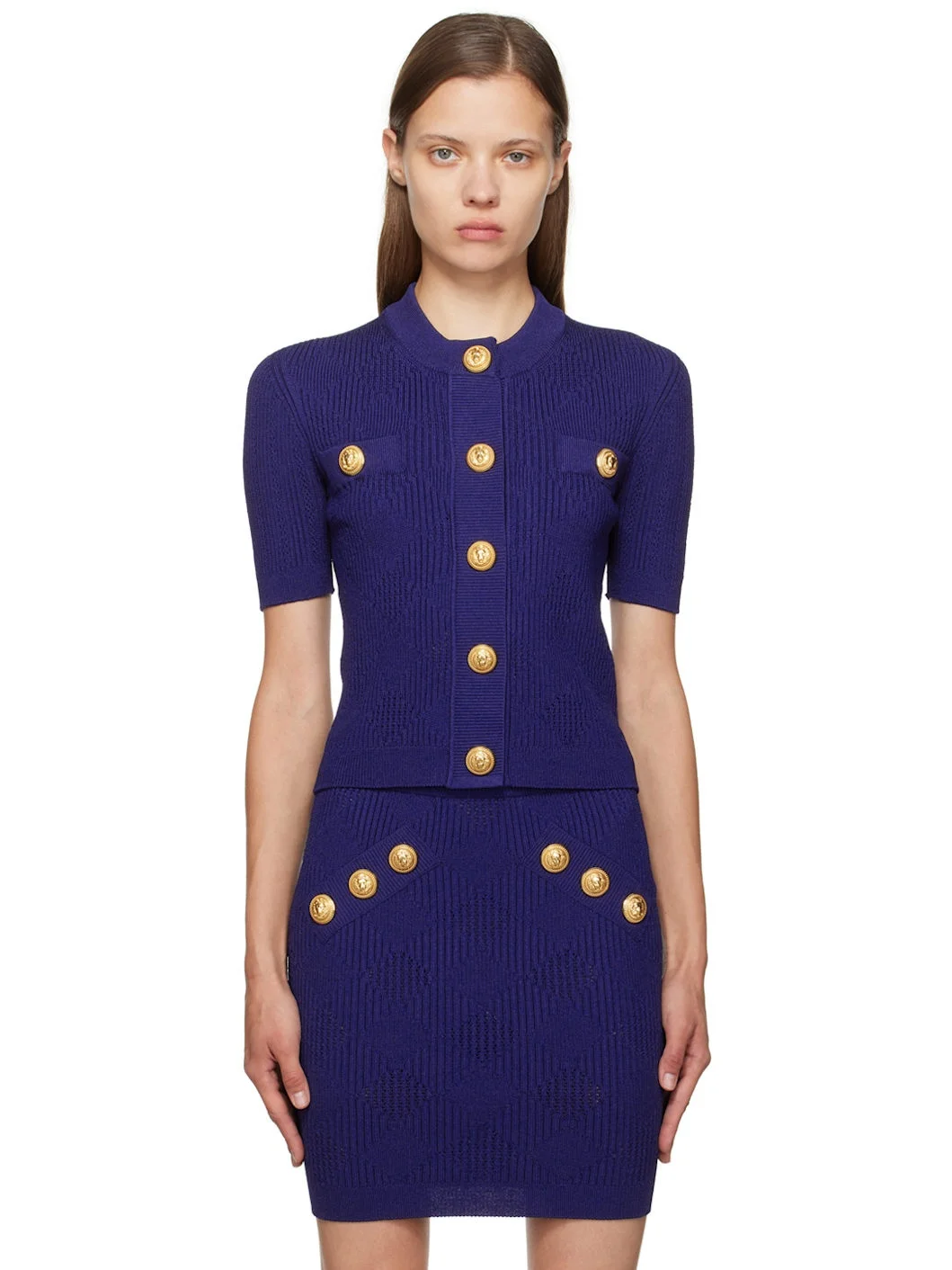 Blue Vichy Knit Cardigan - 1