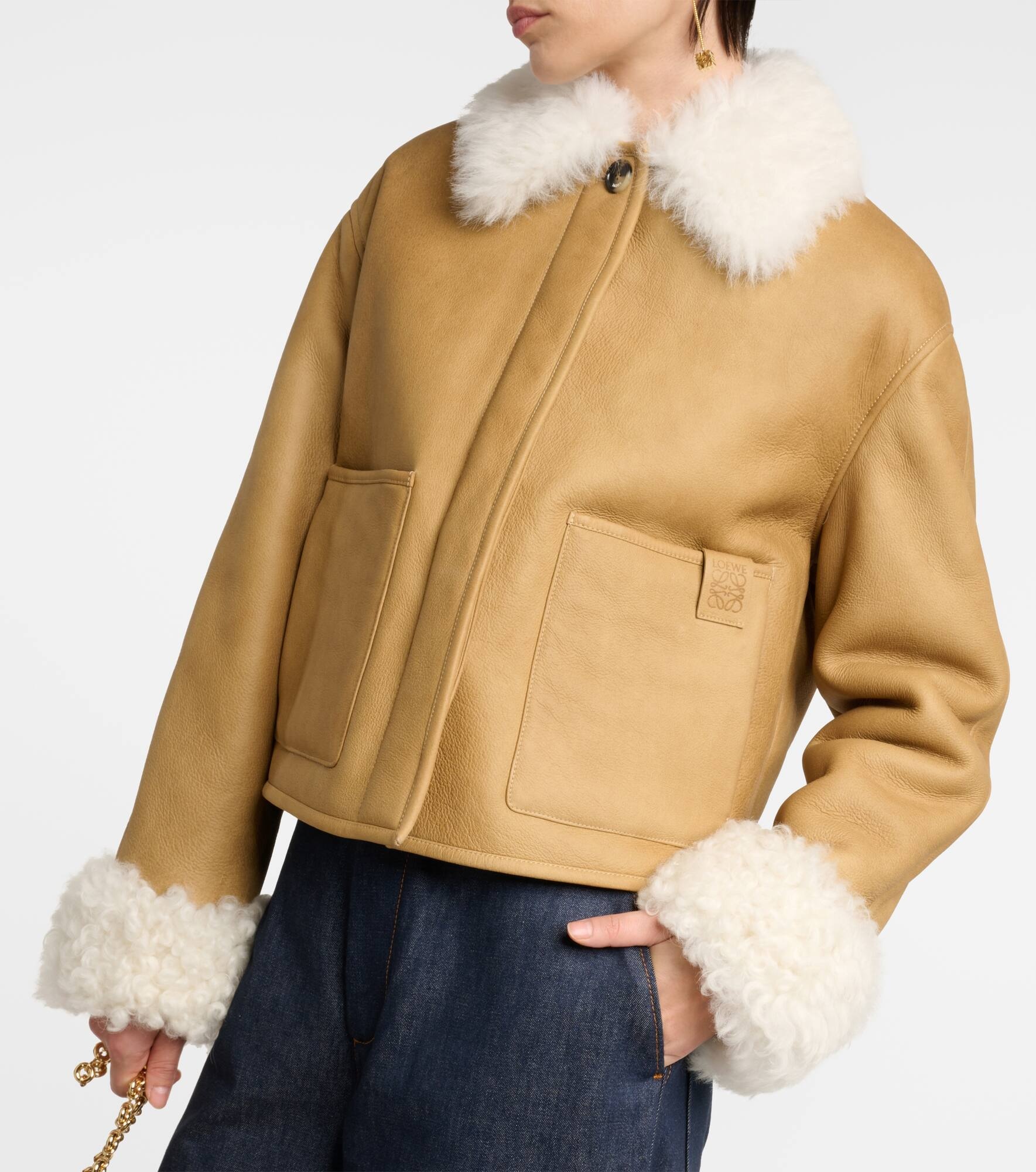 Shearling-trimmed leather jacket - 6