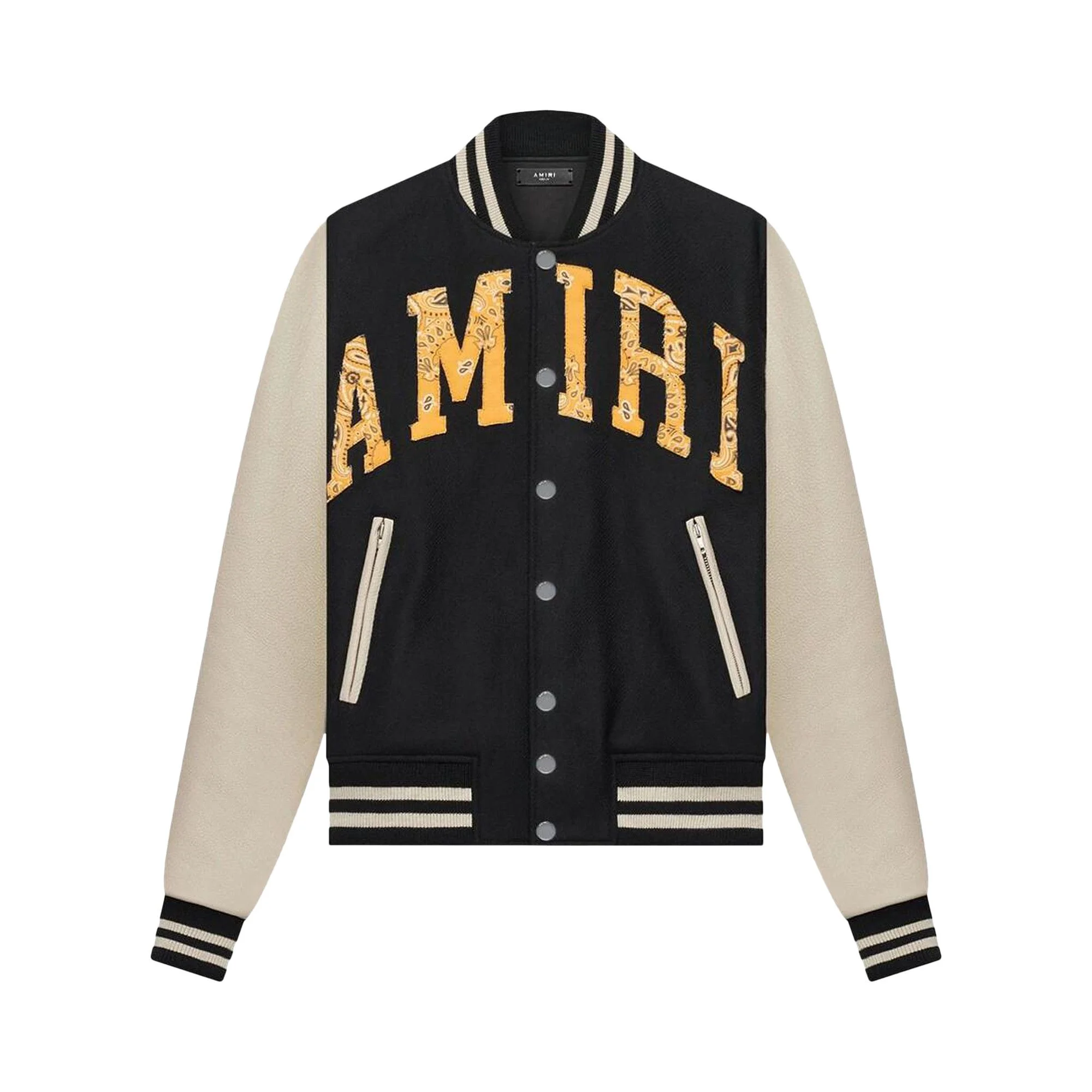 Amiri Bandana Print Logo Applique Varsity Jacket 'Black' - 1