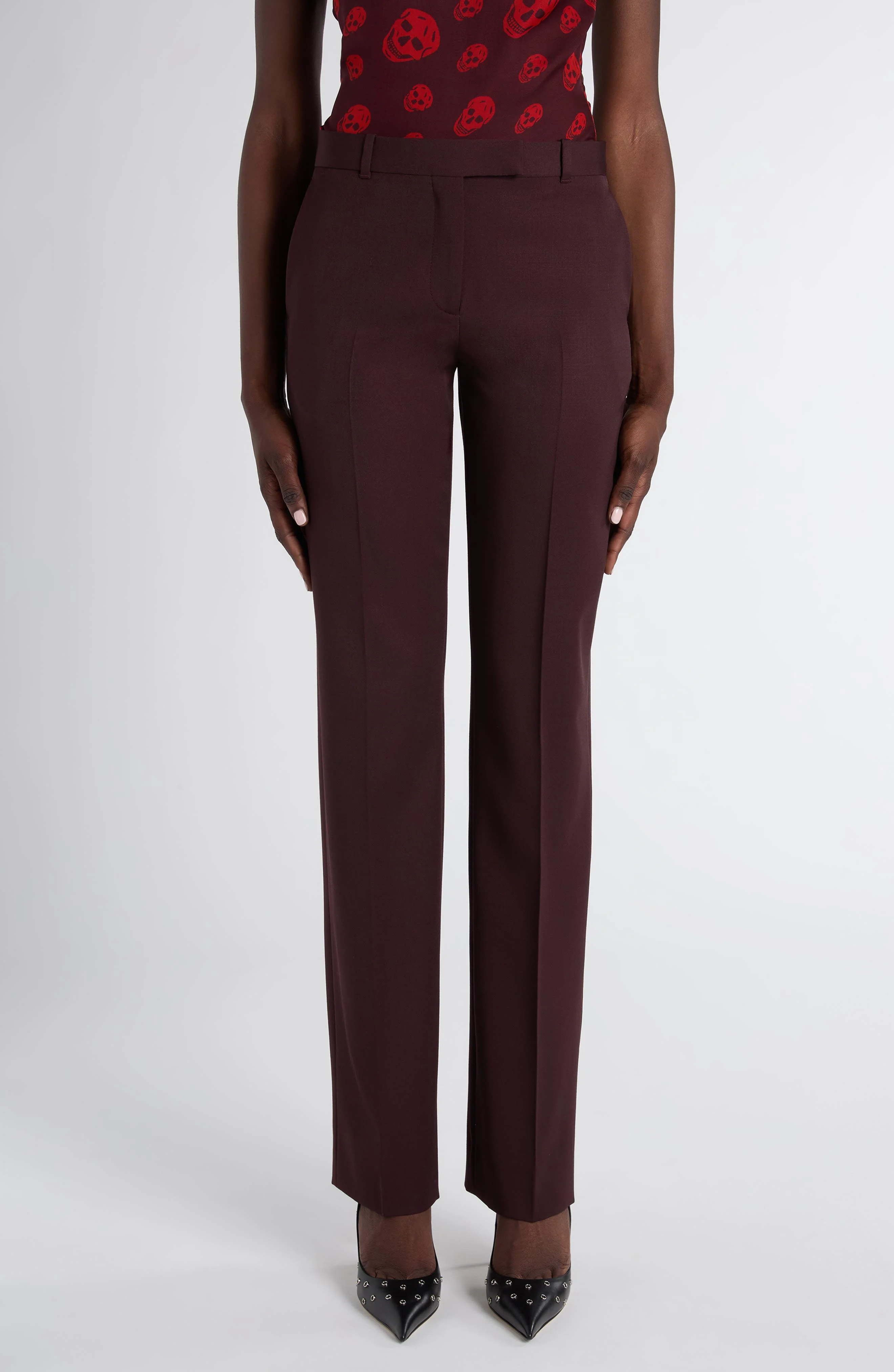McQueen Wool Cigarette Trousers in Dark Purple at Nordstrom - 1