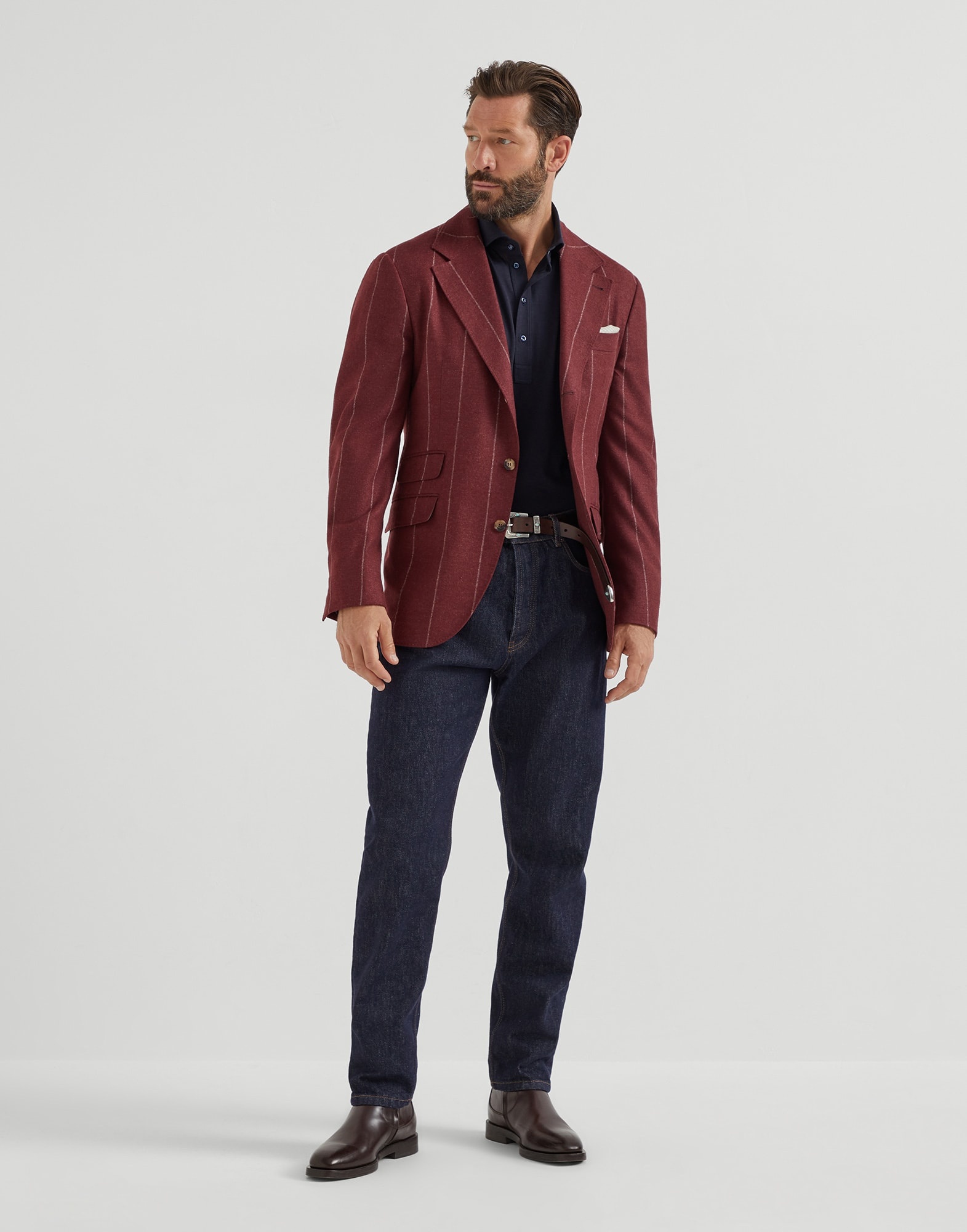 Silk and cotton lightweight jersey long sleeve polo with shirt-style collar - 5