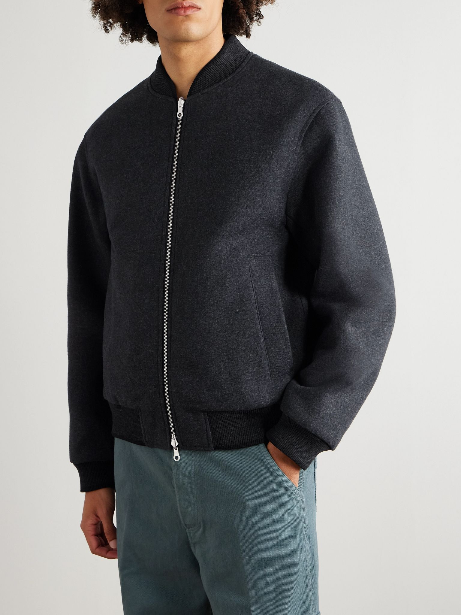 Reversible Brushed-Twill and Printed Matte-Satin Bomber Jacket Dark gray - 3
