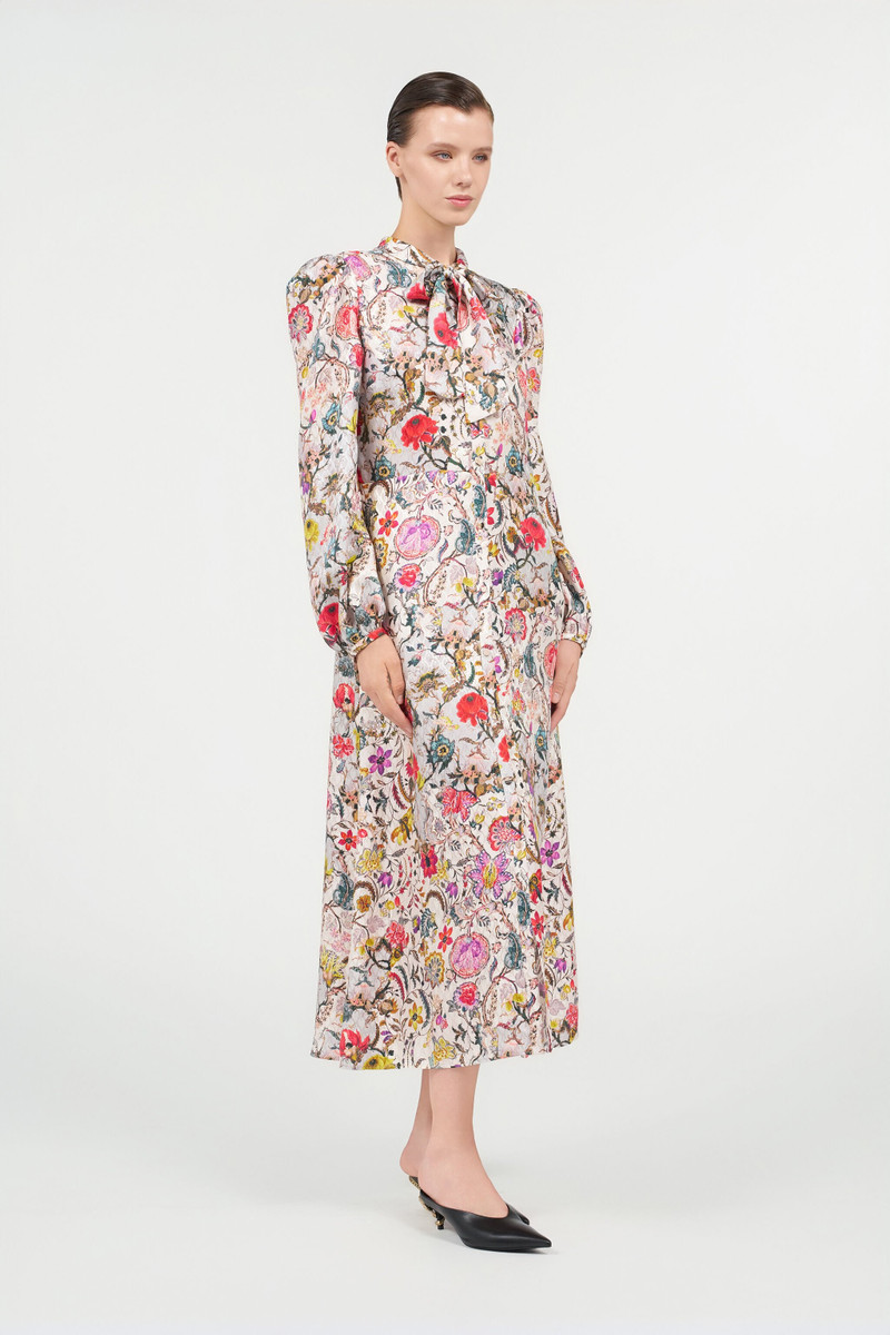 Long Silk Dress with Florentine Flowers Print 3