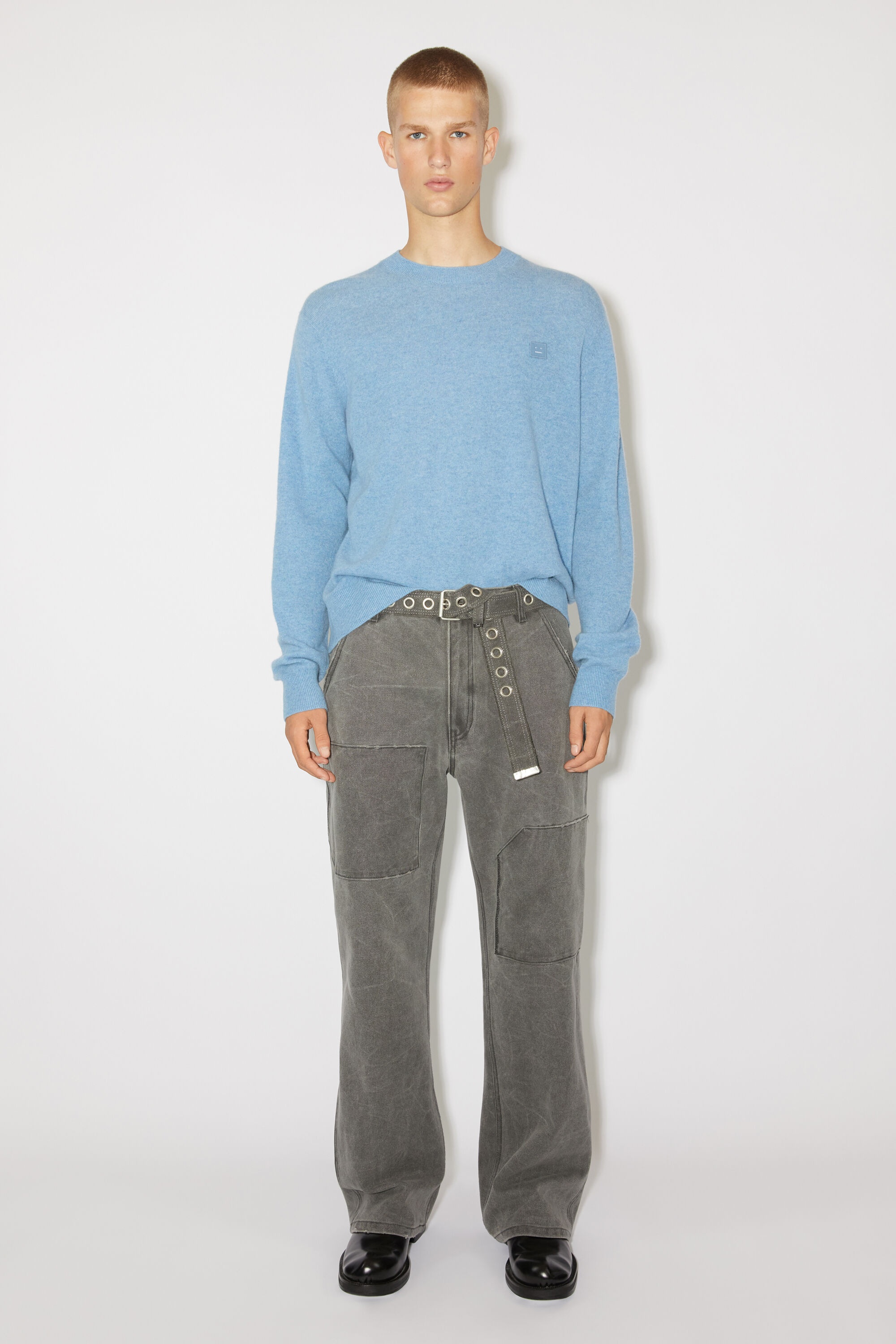 Crew neck knit jumper - Steel blue melange - 2