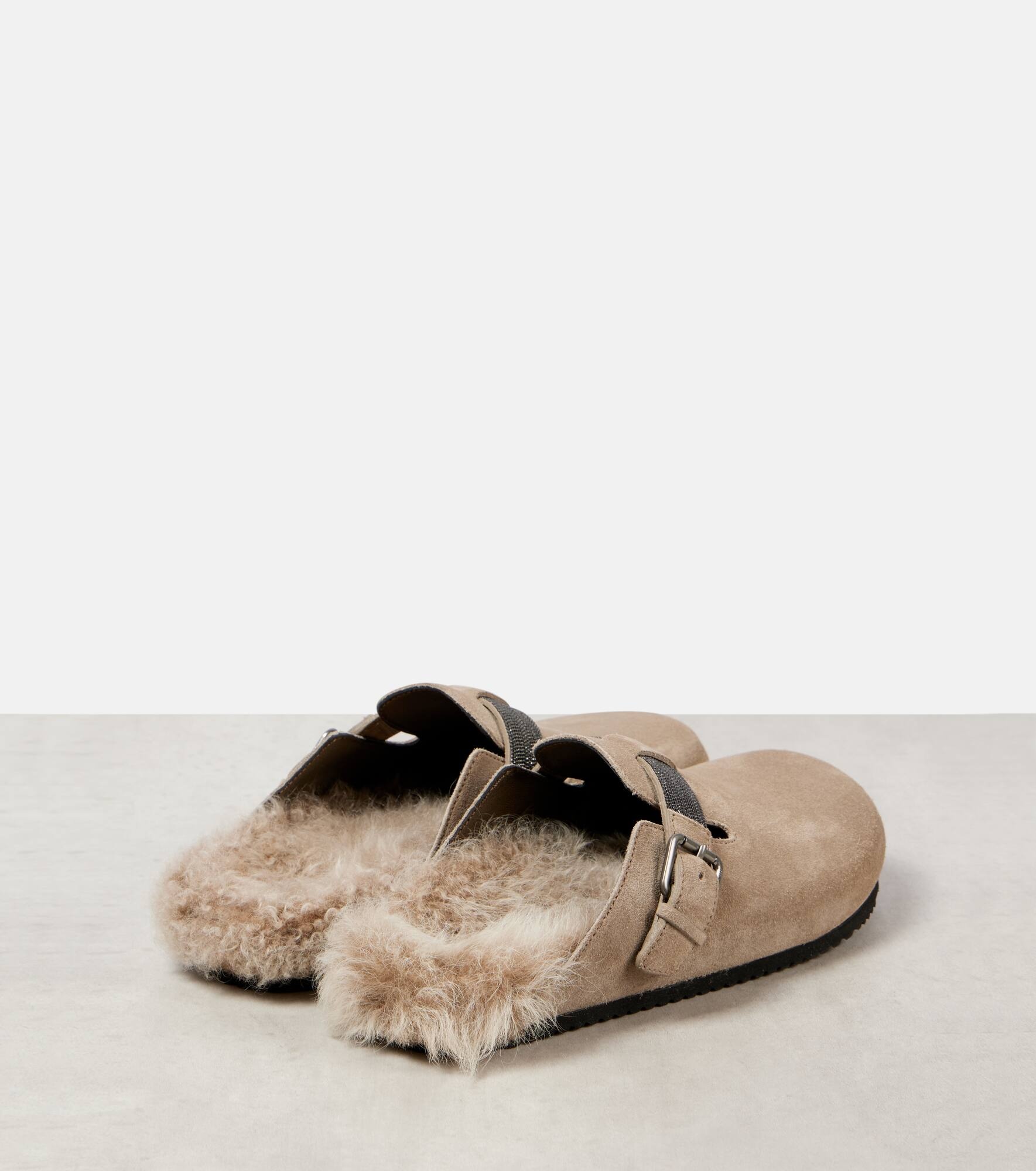 サンダル・ミュール Brunello Cucinelli Suede Sabots With Sherling Lining Brunello Cucinelli Shiny Detail Shearling-Lined Suede Mules