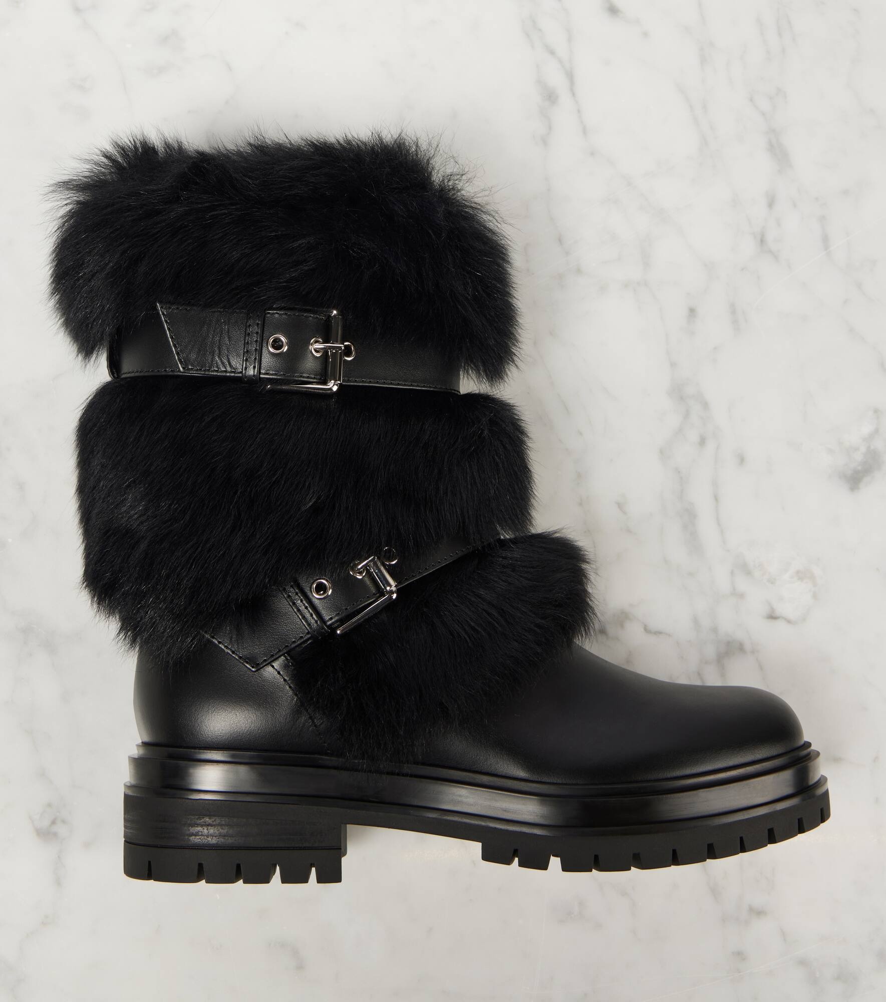 Maverick leather and shearling biker boots - 5