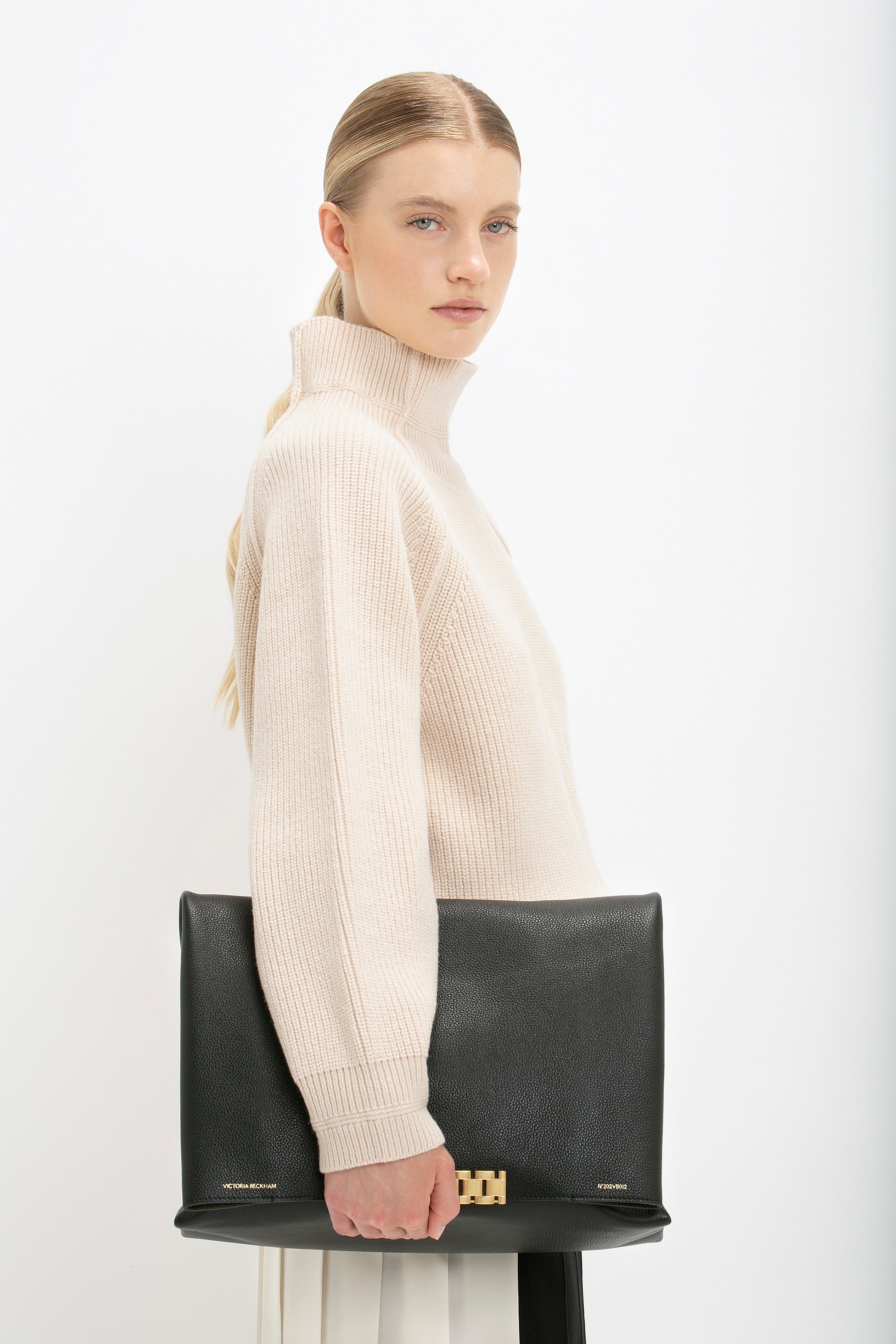 Oversized Polo Neck Jumper In Cream - 5
