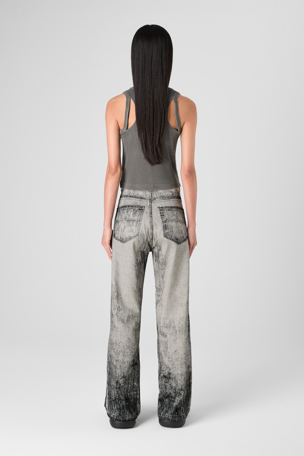 Faded Black Paint Print Denim Jeans - 5