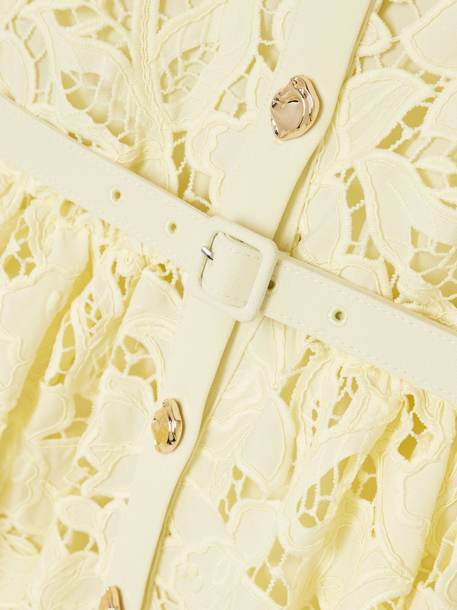 Belted corded lace midi dress Yellow - 4
