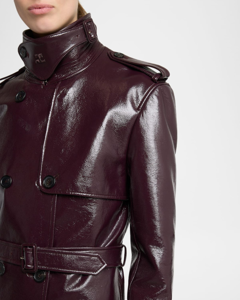 Vinyl Double-Breasted Belted Long Trench Coat 5