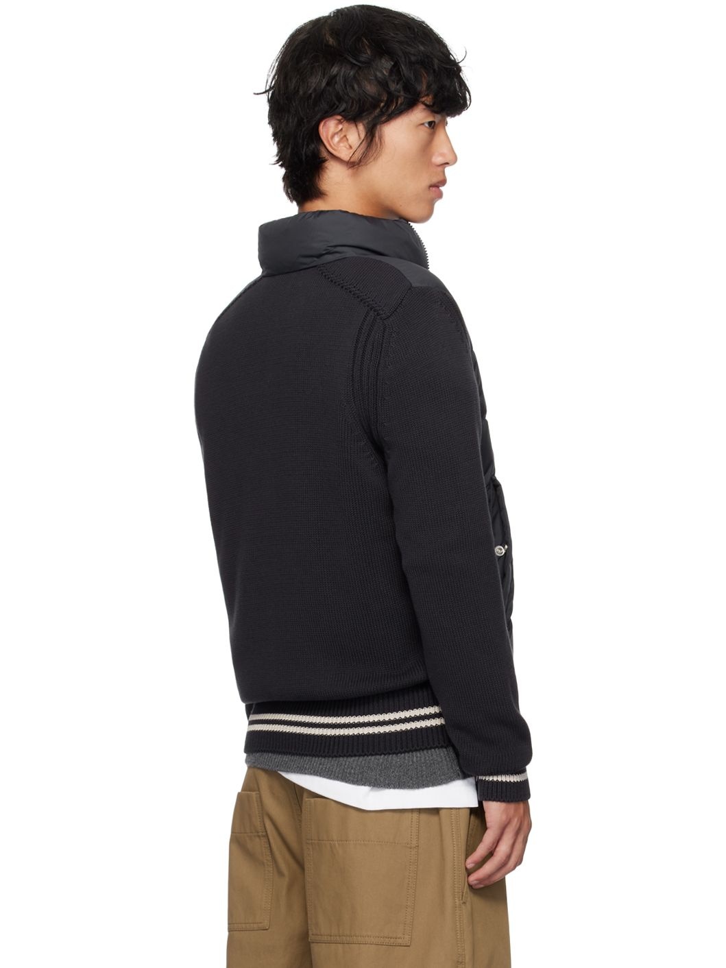 Navy Paneled Down Cardigan - 3
