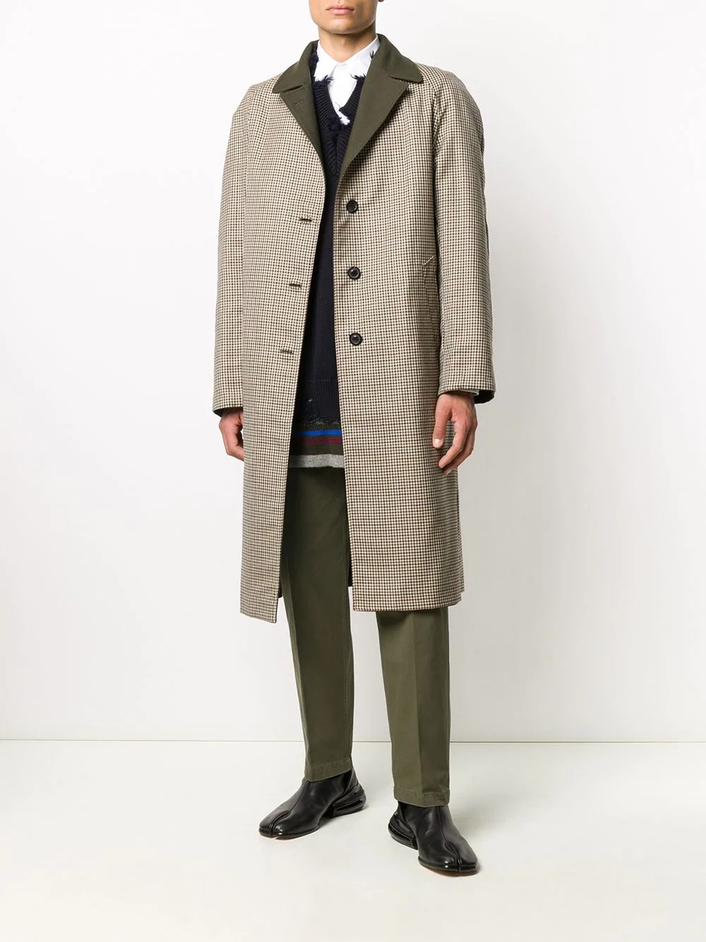 gingham check lined overcoat - 8