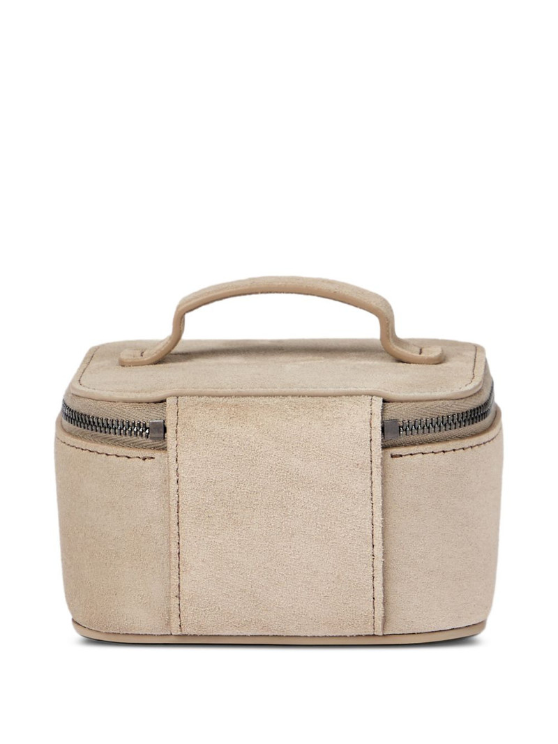 Brunello Cucinelli suede small jewelry box with shiny zipper pull outlook