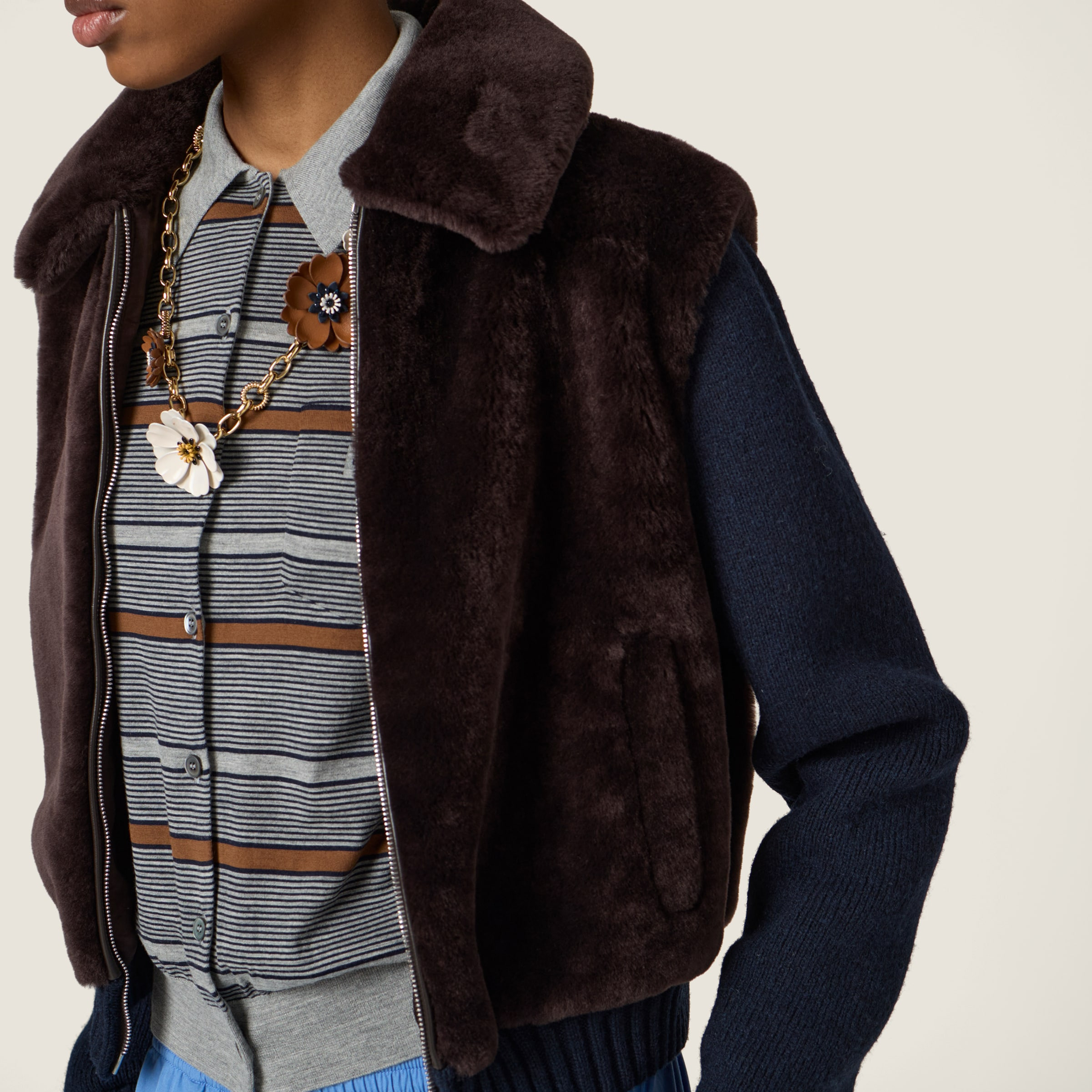 Shearling and knit blouson jacket - 6