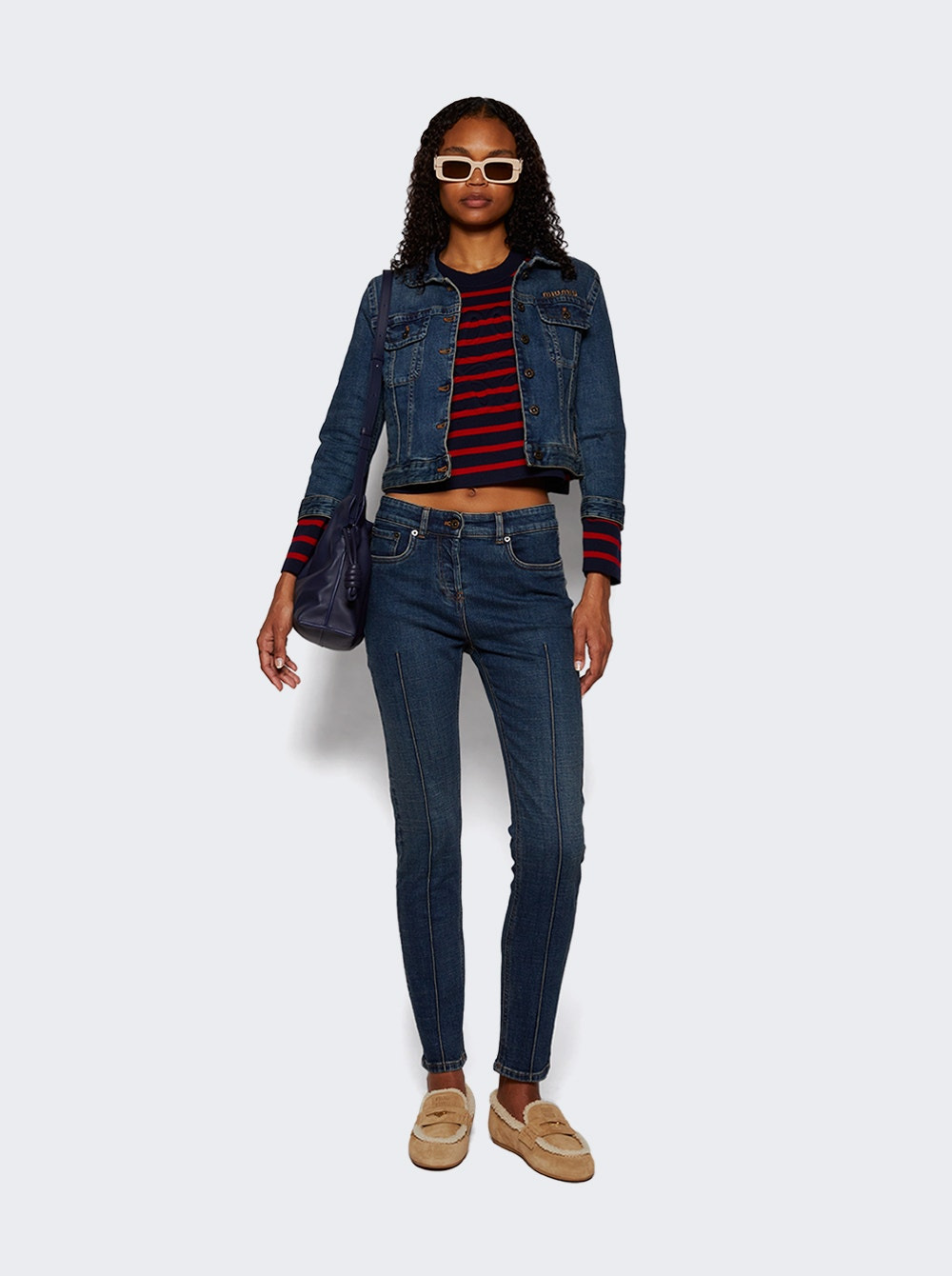 Cropped Stretch Denim Jacket Blue - 2