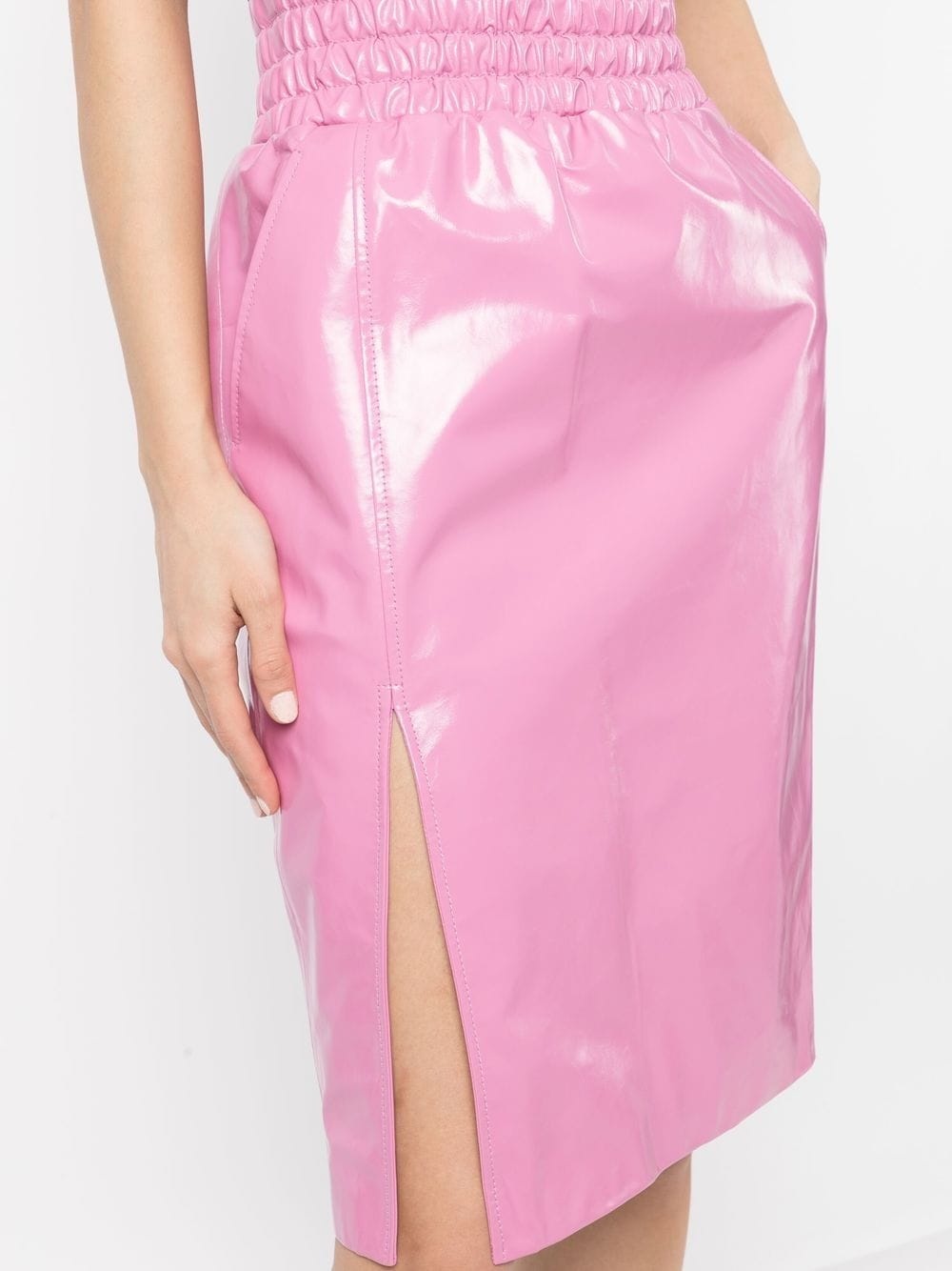 shiny textured leather midi skirt - 5