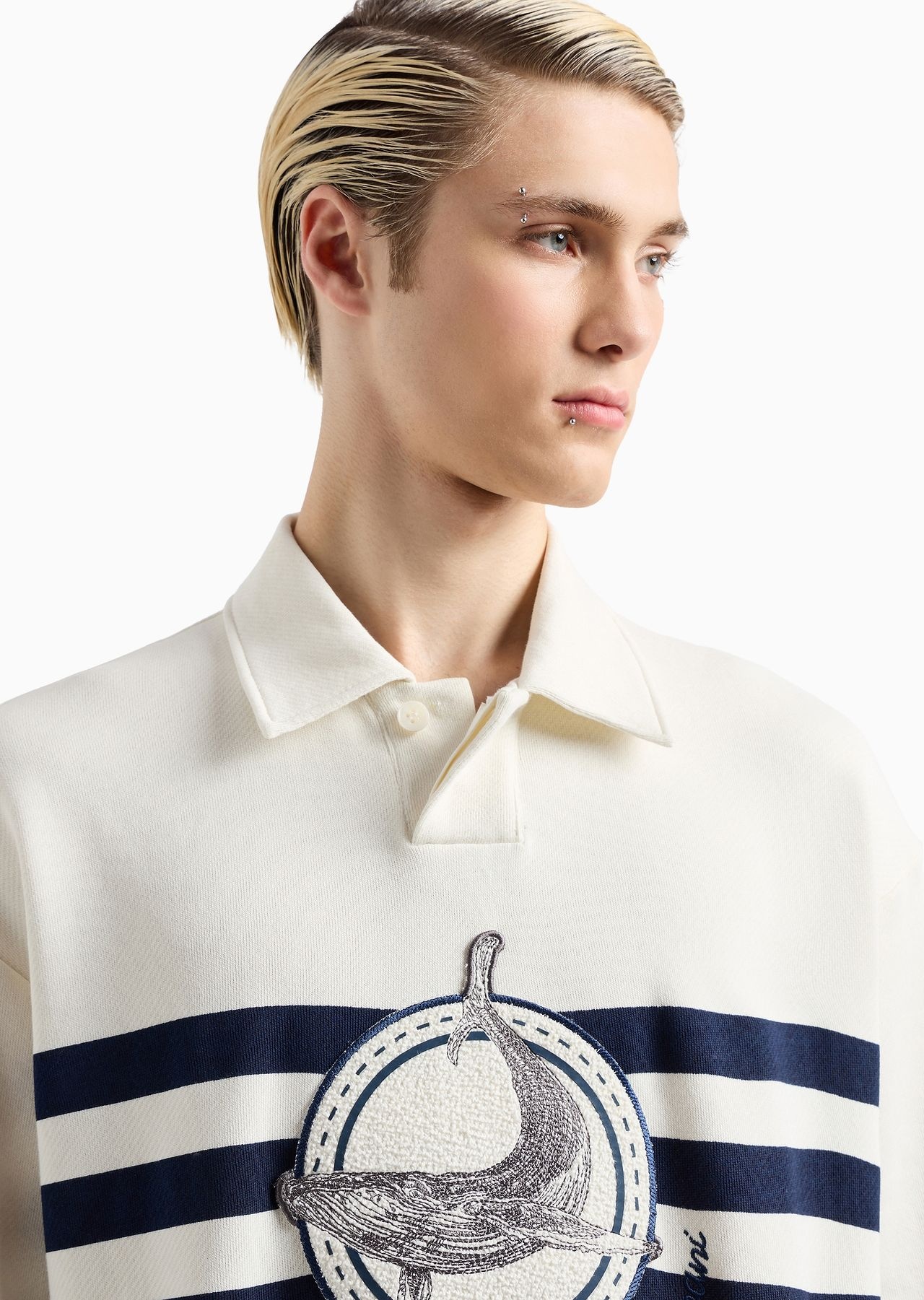 Short-sleeved sweatshirt with a polo-shirt collar in cosy twill with an oversized whale patch and lo - 5