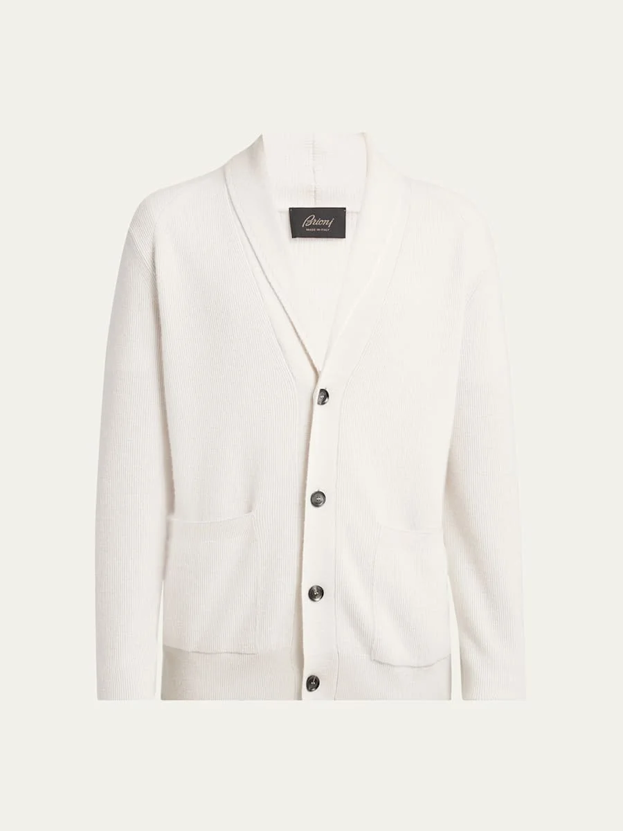 Men's Cashmere and Wool Ribbed Cardigan - 1