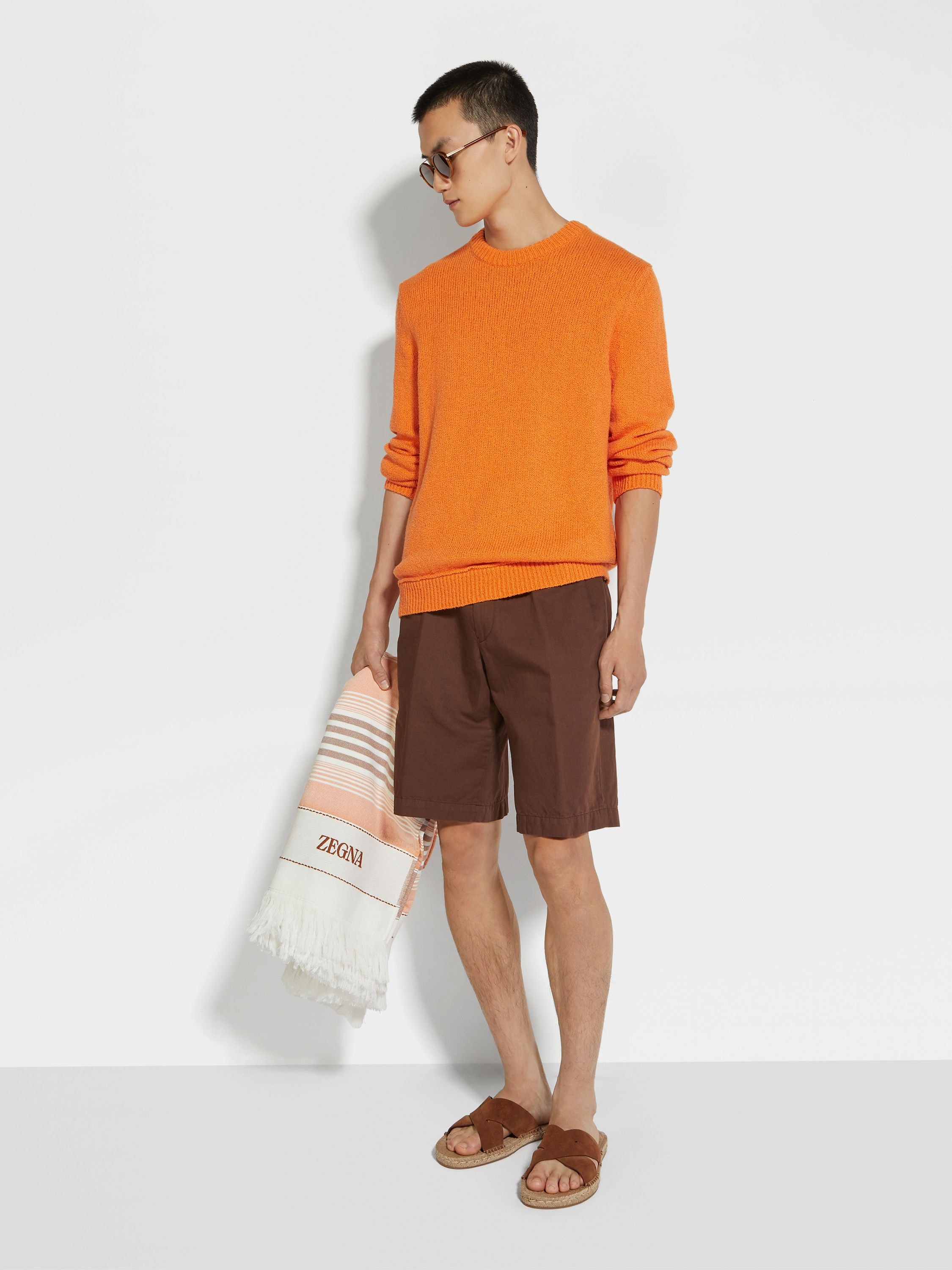 BRIGHT ORANGE COTTON AND SILK CREWNECK - 3