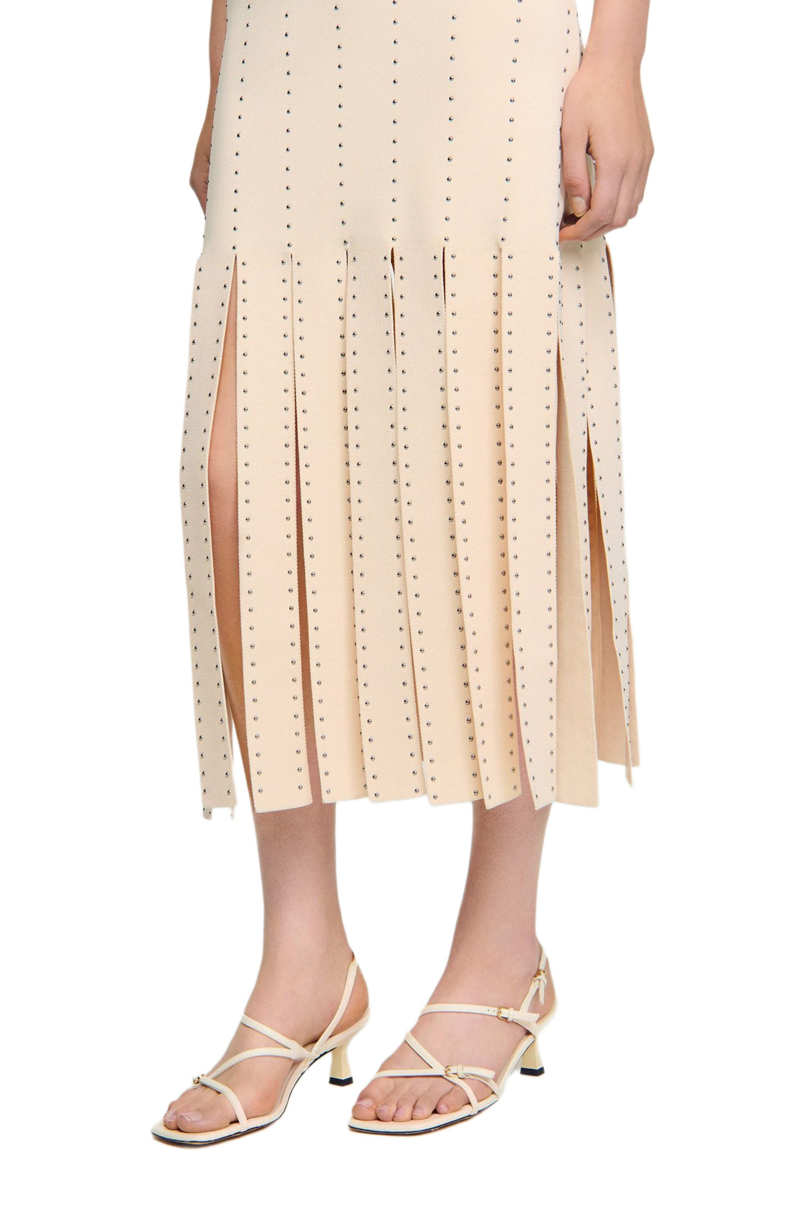 SANDRO Fringed knit maxi dress in Ecru at Nordstrom - 4