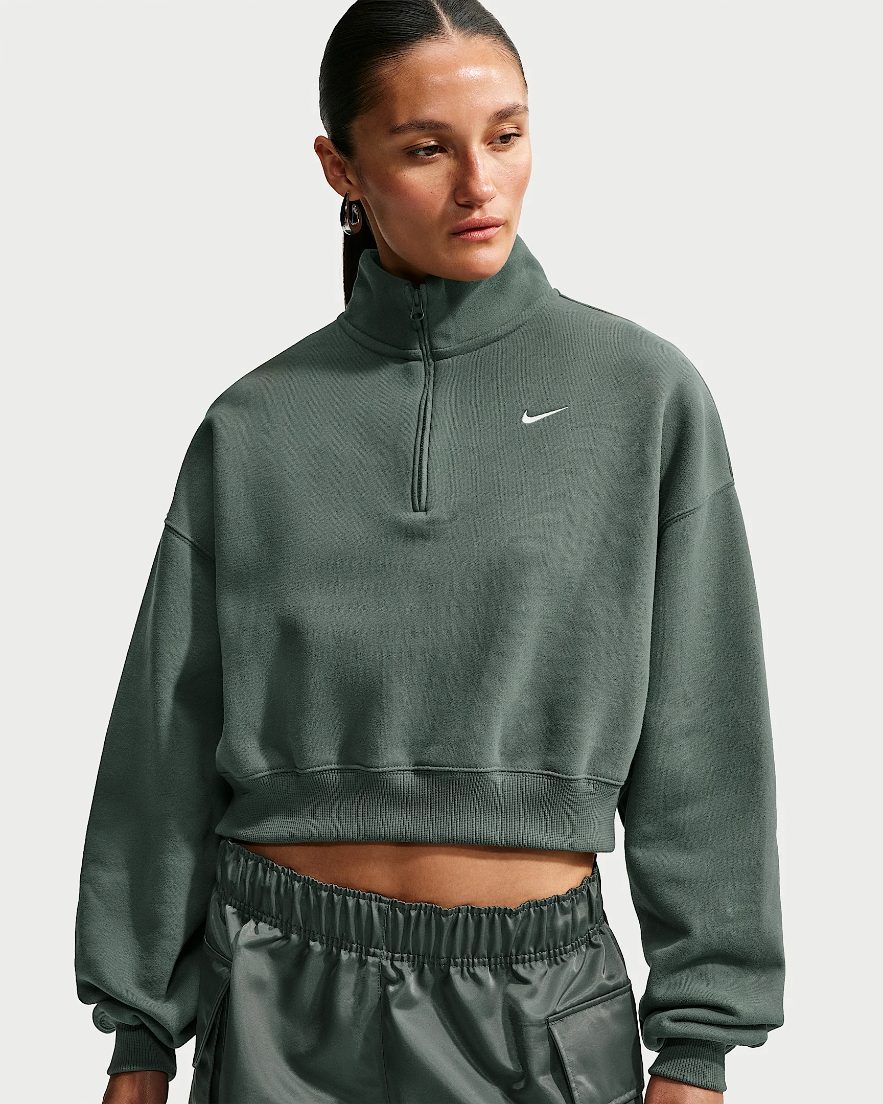 Nike Studio Fleece Medium Weight Women's Oversized 1/4-Zip Cropped Top - 1