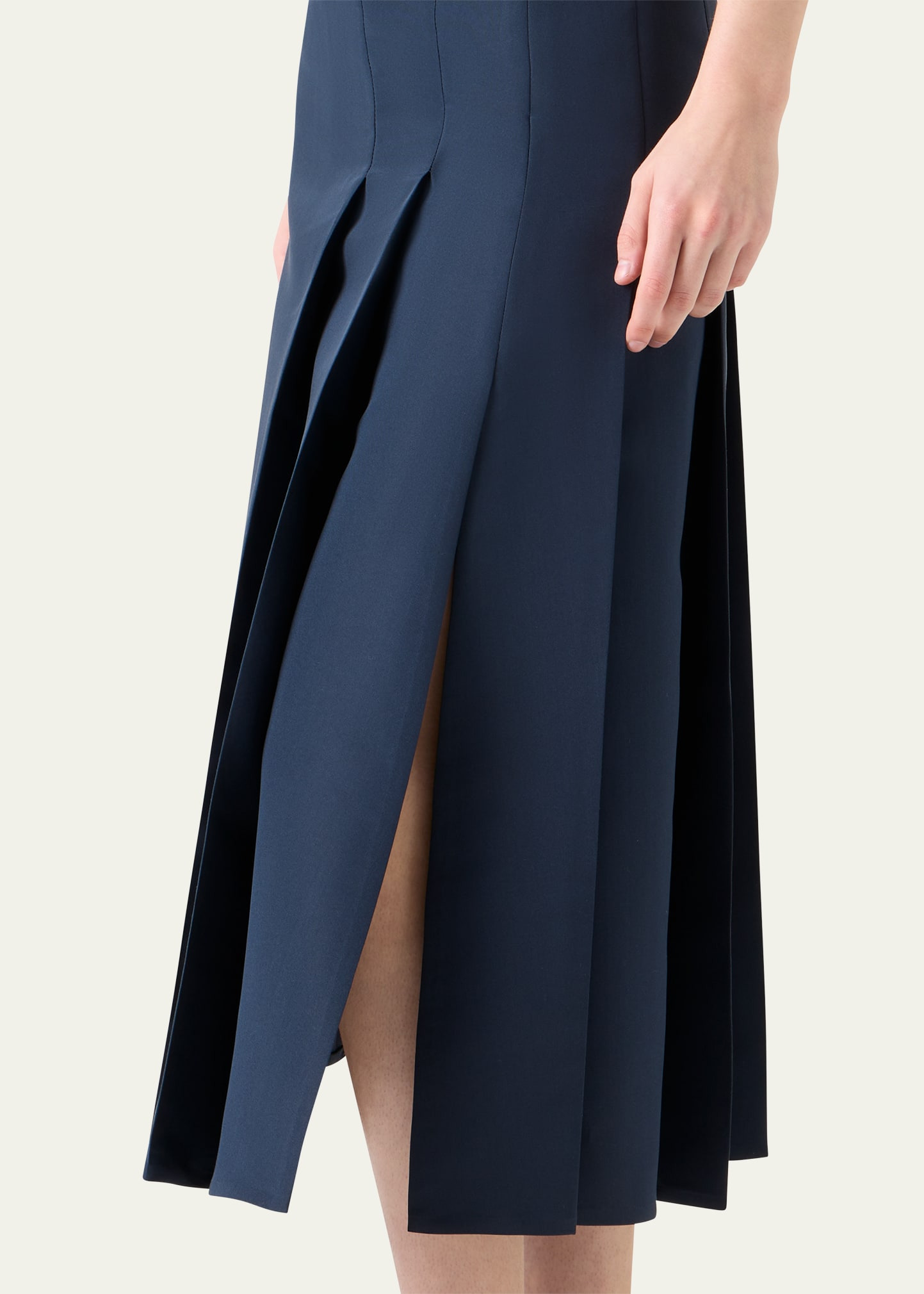 Pleated Ottoman Silk Midi A-Line Skirt - 5