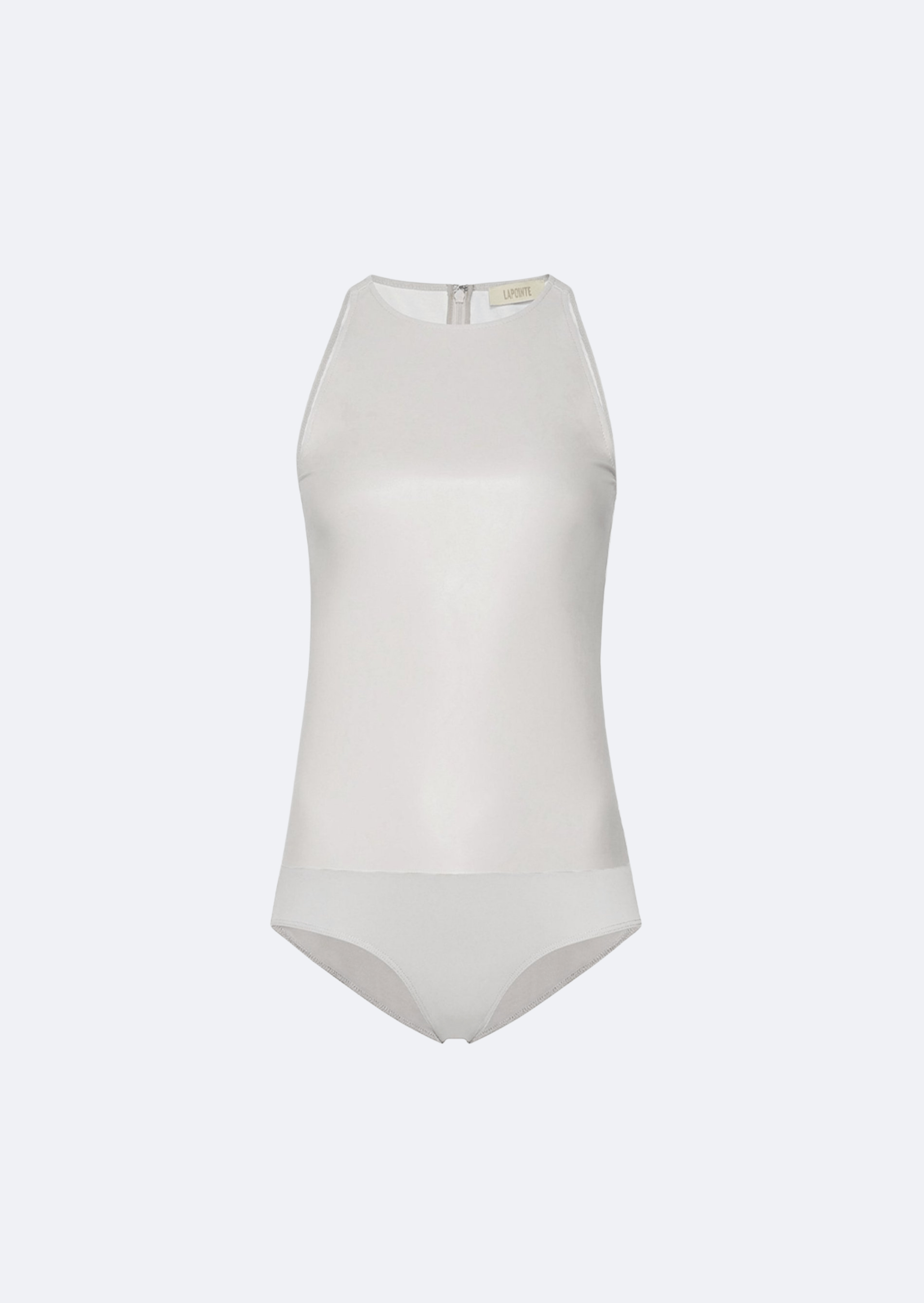 Stretch Faux Leather Crew Neck Bodysuit - 1