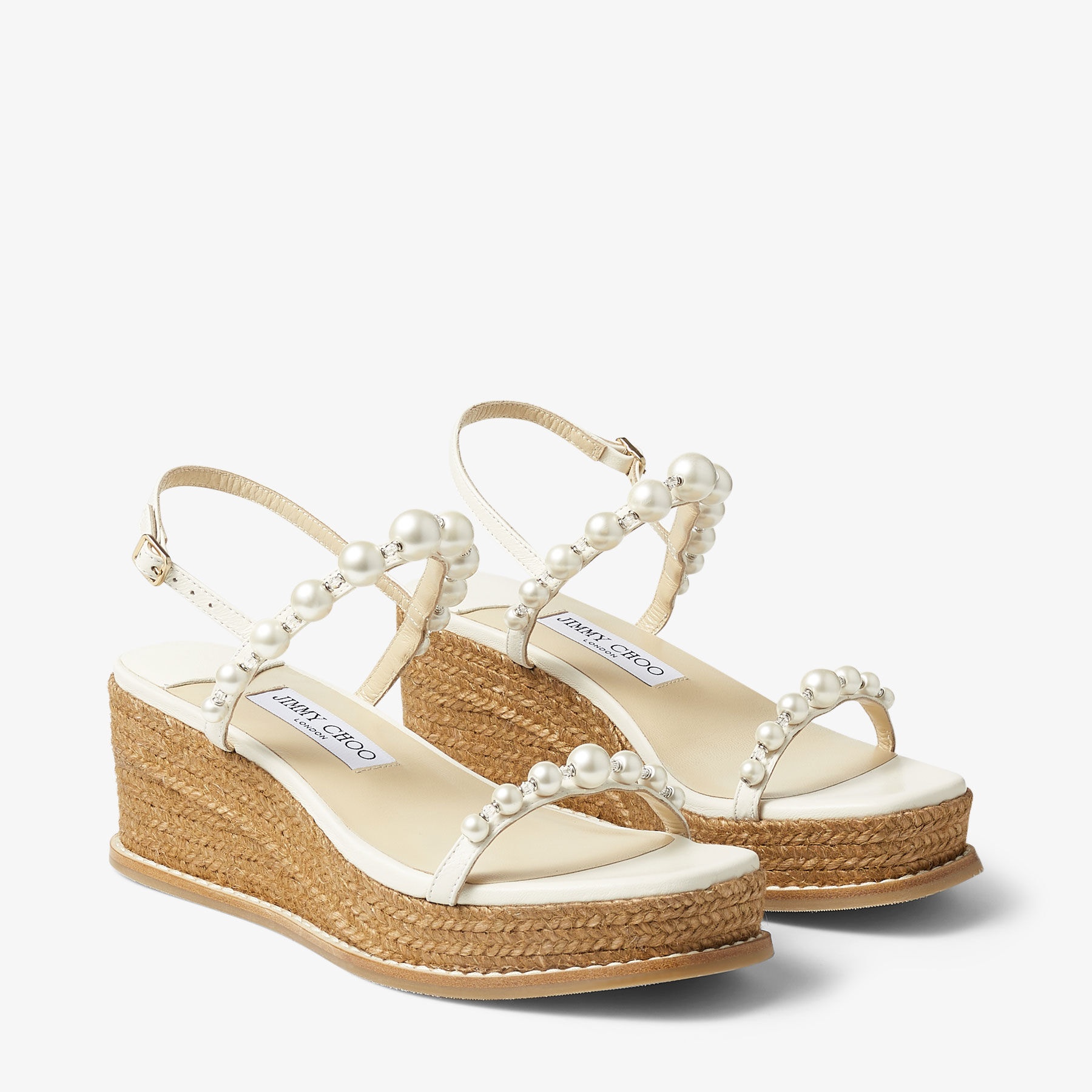 【JIMMY CHOO】Choo Wedge 65-Ocho-Milk ★関税送料込み アエラ ウェッジ 60 | ゴールド ラフィア・ウェッジサンダル