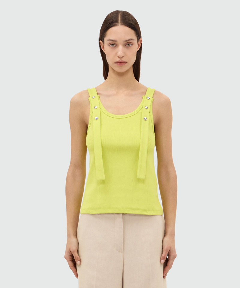 Lime ribbed cotton top with straps and metal buttons 3