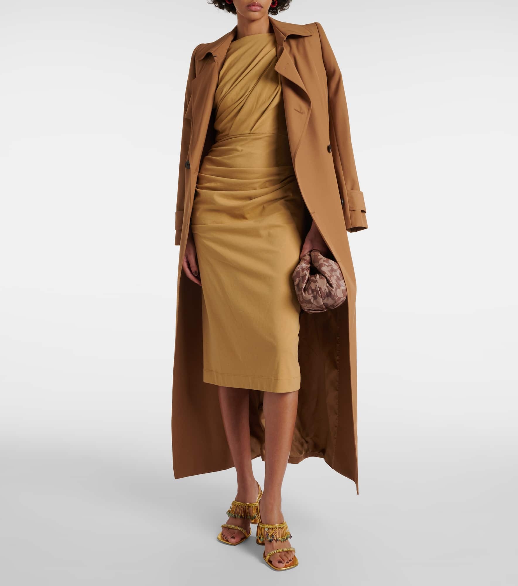 Gathered cotton jersey midi dress - 2