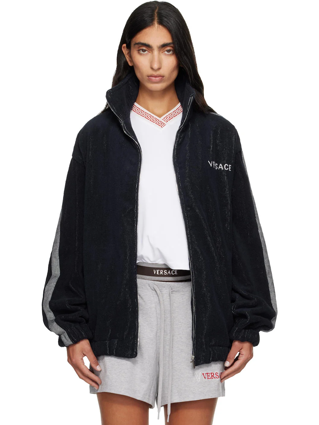 Navy Cotton-Terry Jacquard Zip Jacket - 1