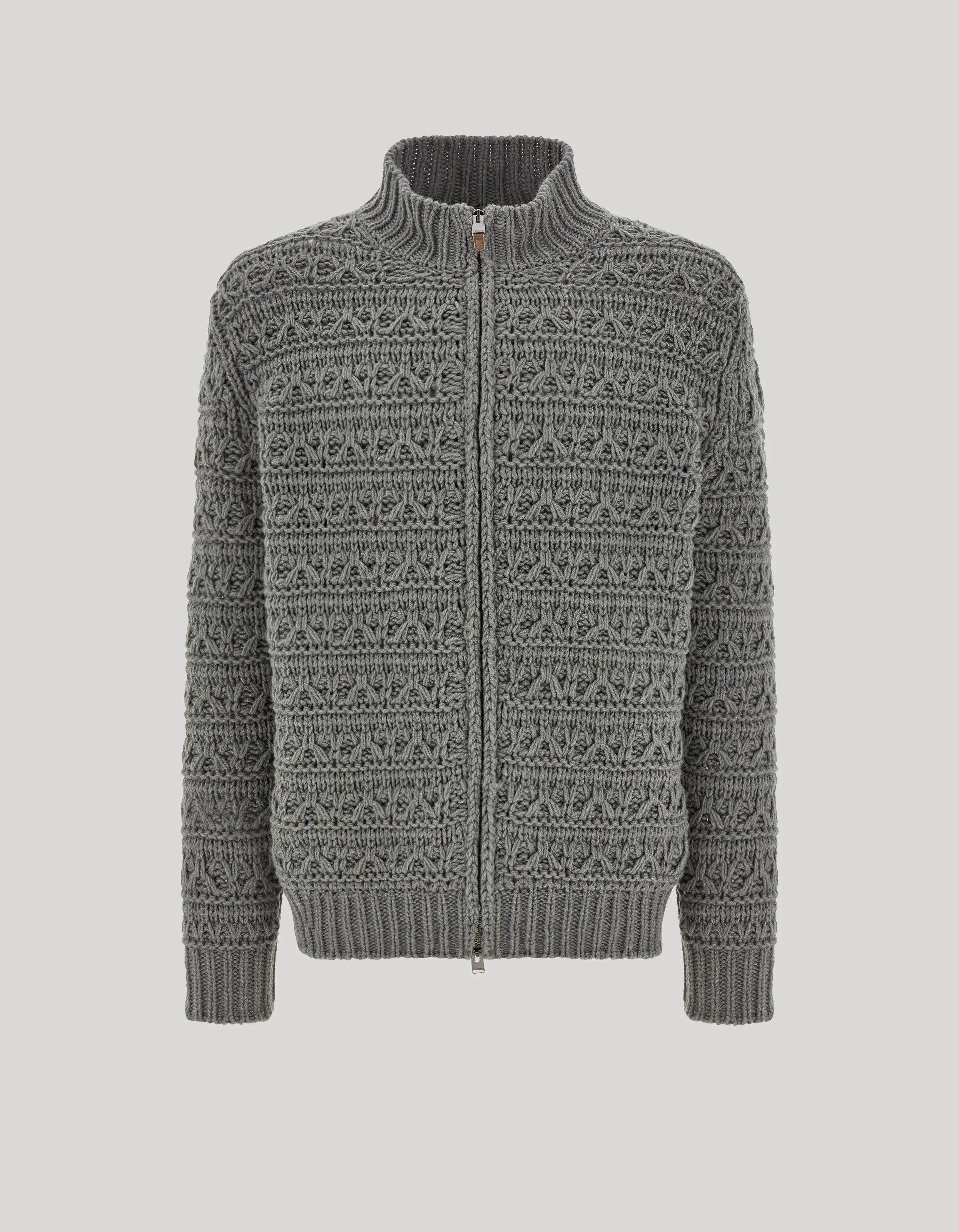 SAGE GREEN ALPACA MACRO-STRUCTURE REGULAR-FIT CARDIGAN - 1