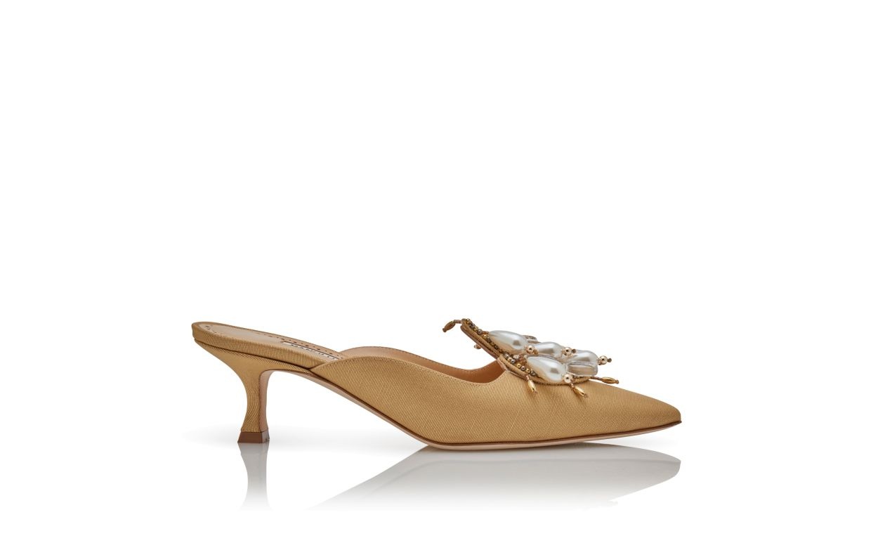 Gold Grosgrain Embellished Mules - 1