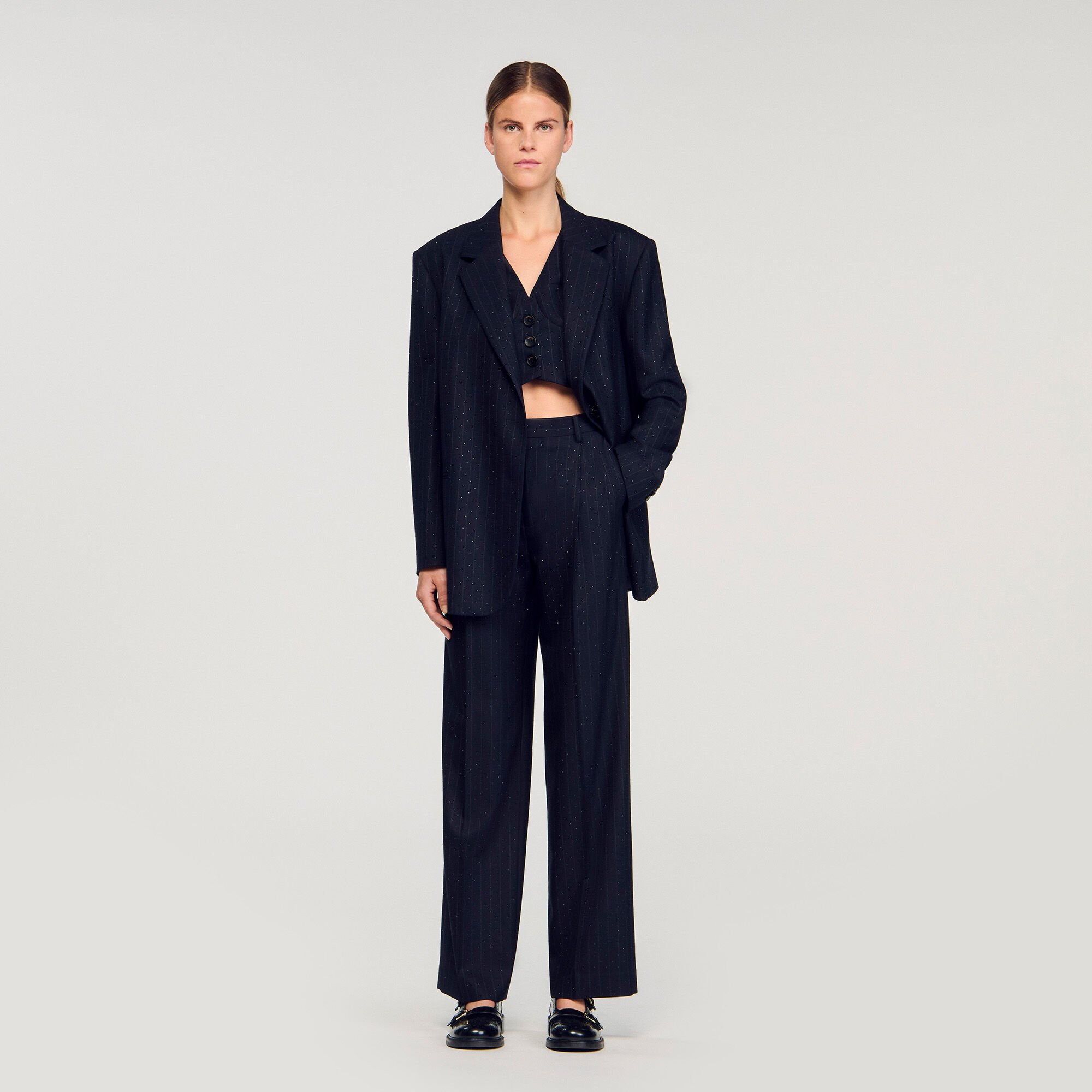 STRIPED RHINESTONE SUIT JACKET - 1