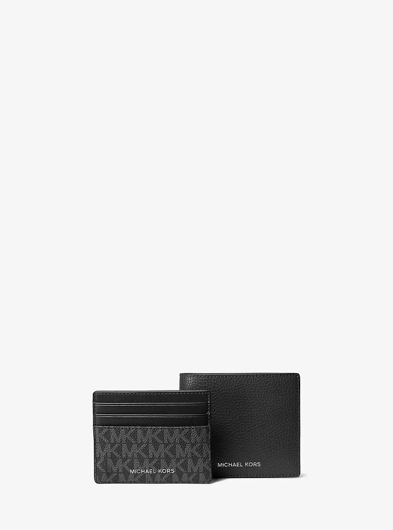 Pebbled Leather Billfold Wallet and Signature Logo Card Case Gift Set - 1