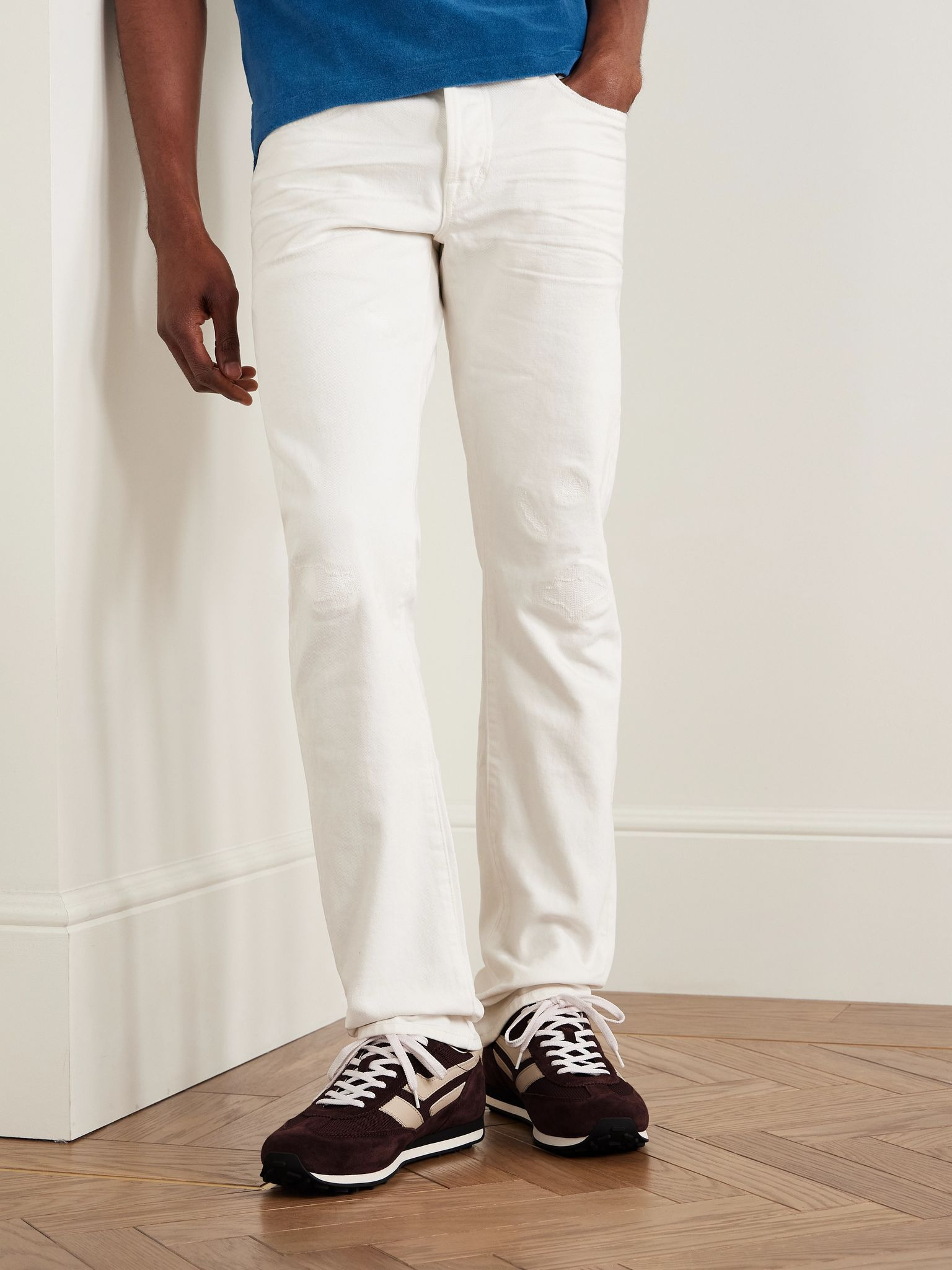 Mesh and Leather-Trimmed Suede Sneakers Burgundy - 2