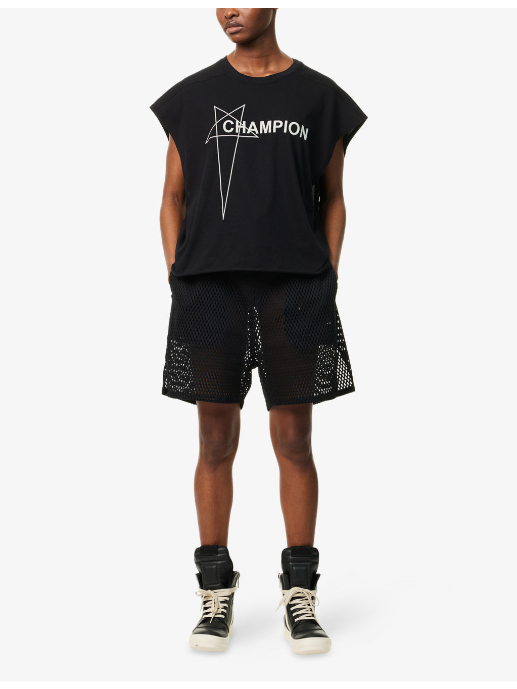 Rick Owens X Champion Relaxed-Fit Mesh Cotton Shorts - 2