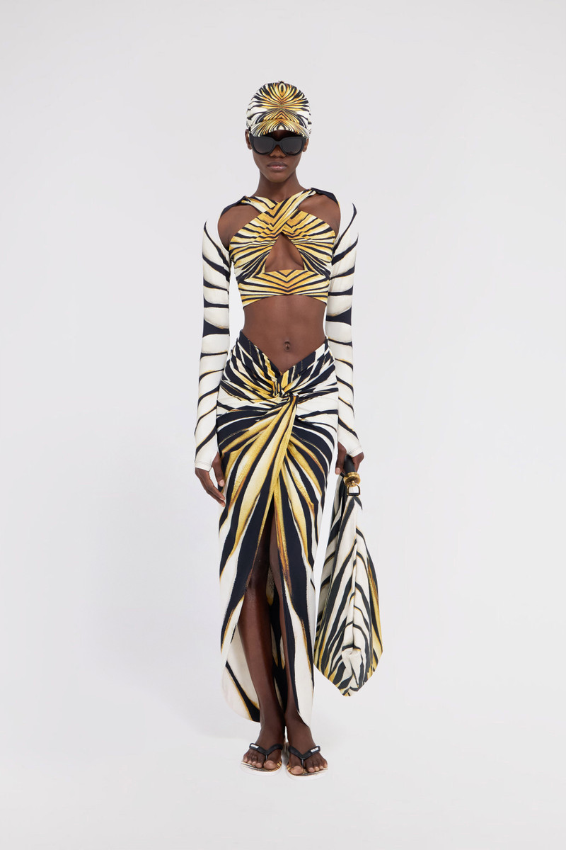 Roberto Cavalli Ray Of Gold Print Cut-Out Top outlook