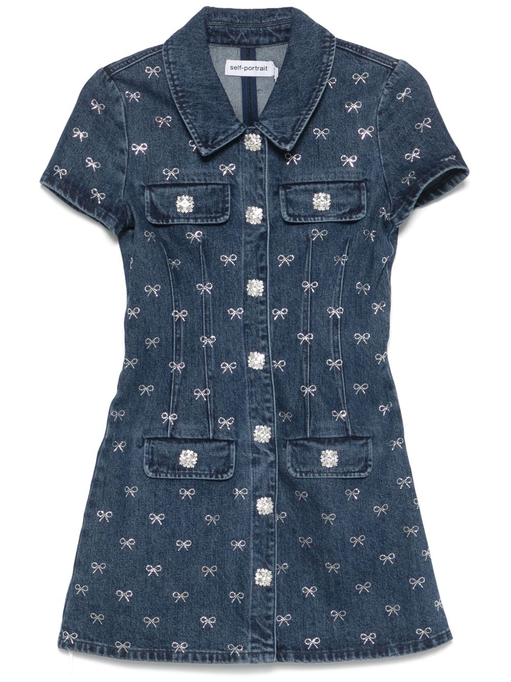 bow-embellished denim mini dress - 1