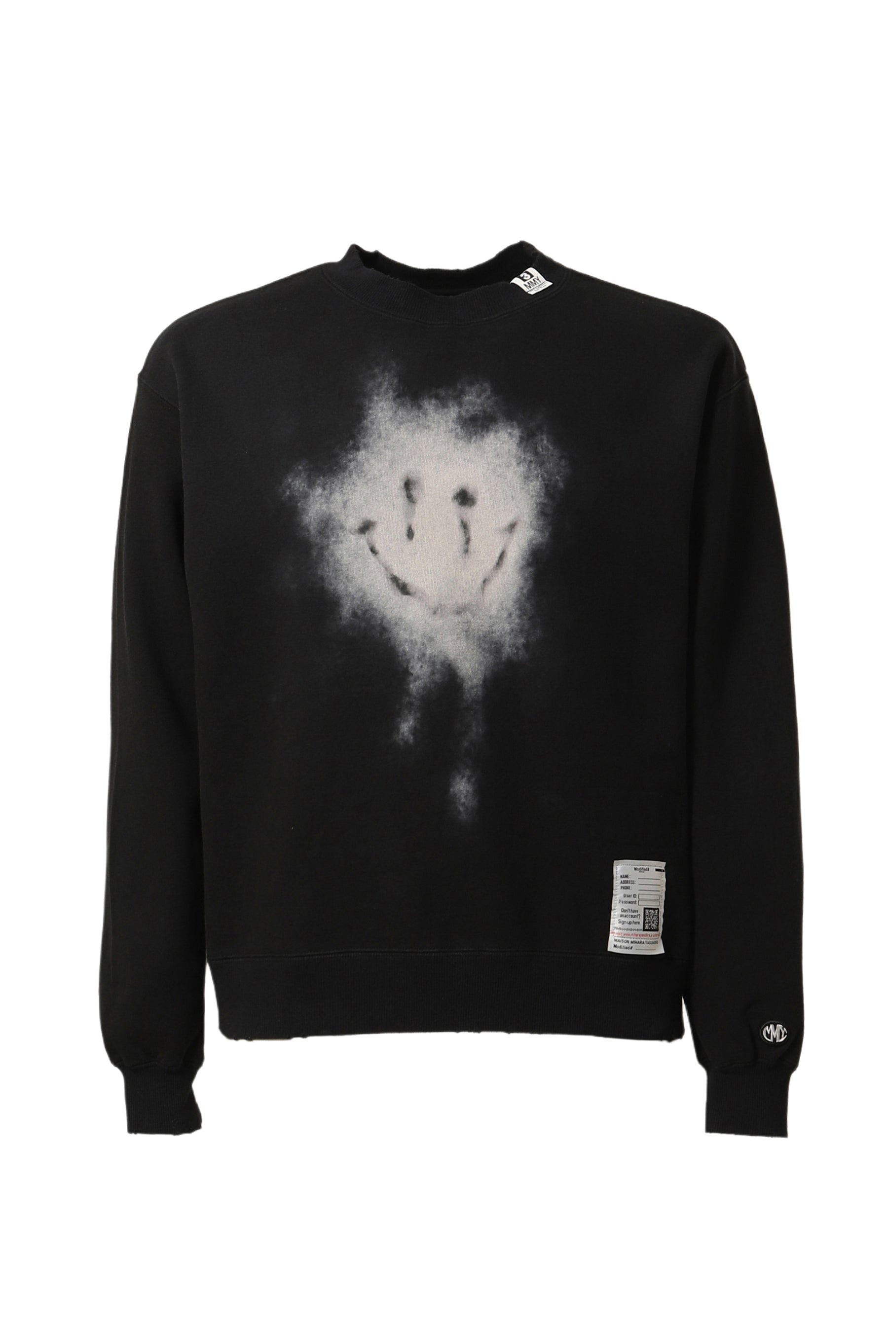 DISTRESSED SMILY FACE PT PULLOVER / BLK - 1