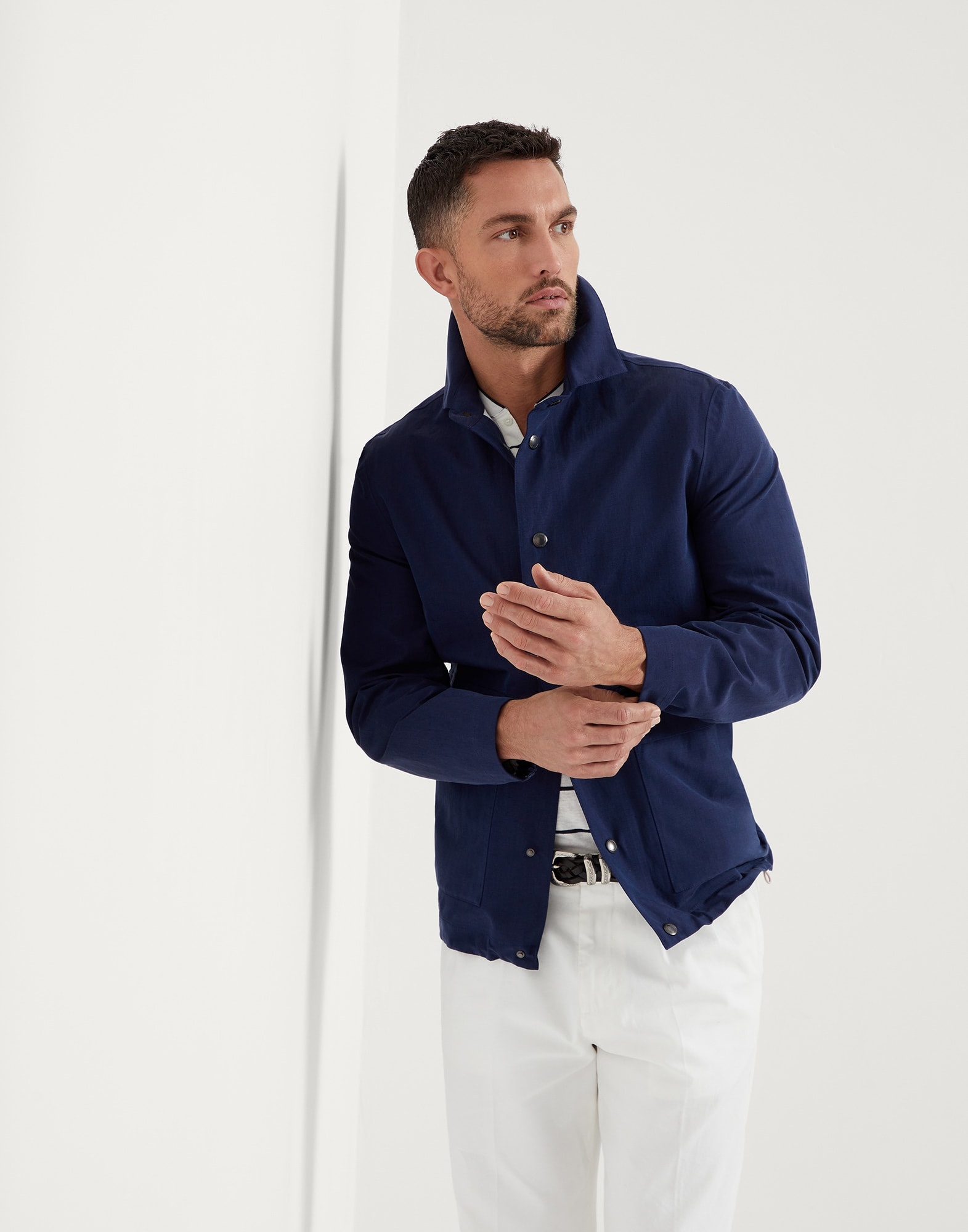 Linen and silk bonded panama overshirt with heat-bonded seams - 4