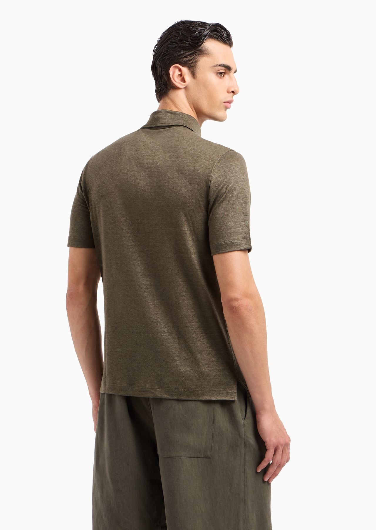 Short-sleeved polo shirt in pure linen jersey - 3