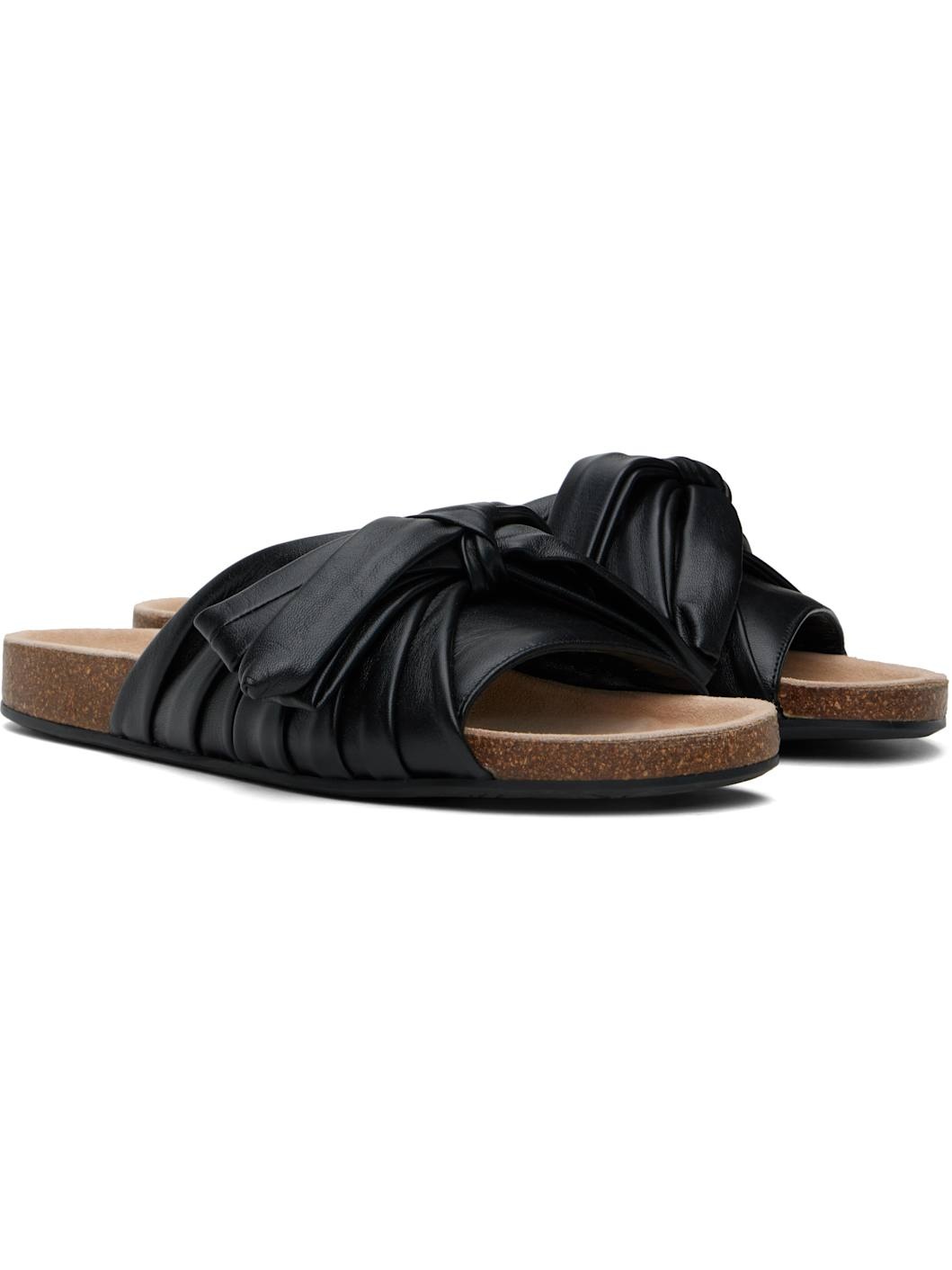 Black Bow Flat Sandals - 4