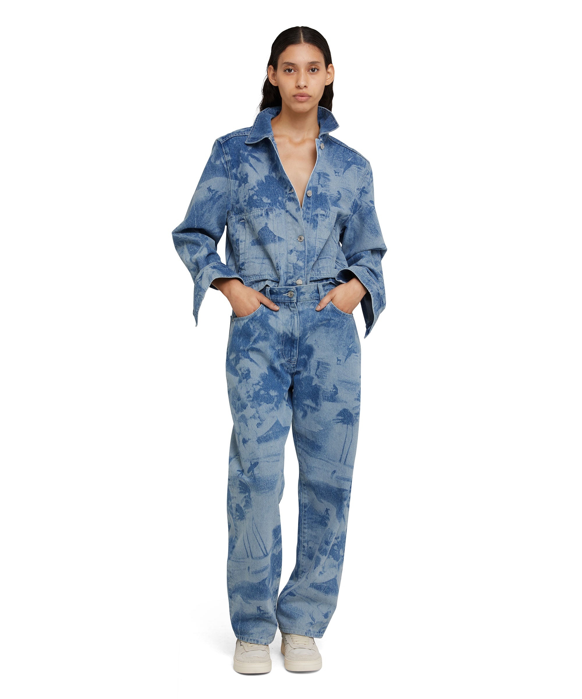 Denim crop jacket with "surfer" laser processing - 5