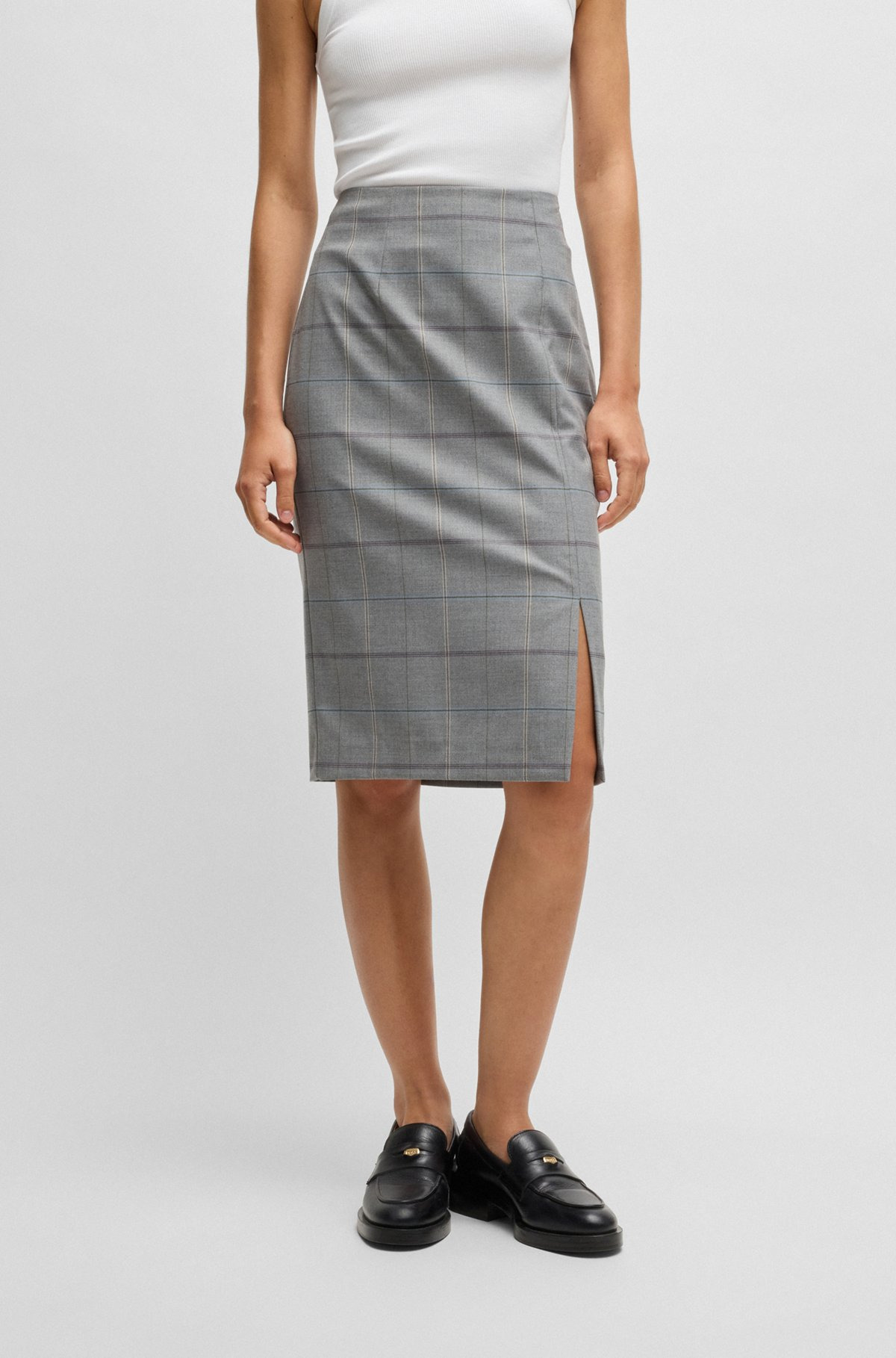 PENCIL SKIRT IN CHECKED STRETCH FABRIC - 2