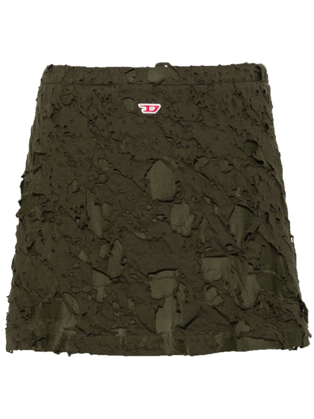 logo-patch distressed mini skirt - 1