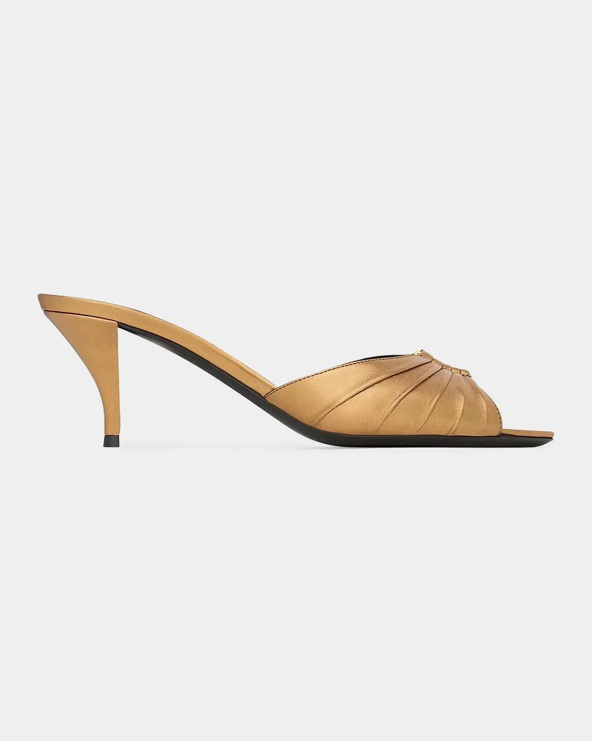 60mm Babylone YSL Ruched Mule Sandals in Metallic Leather - 1