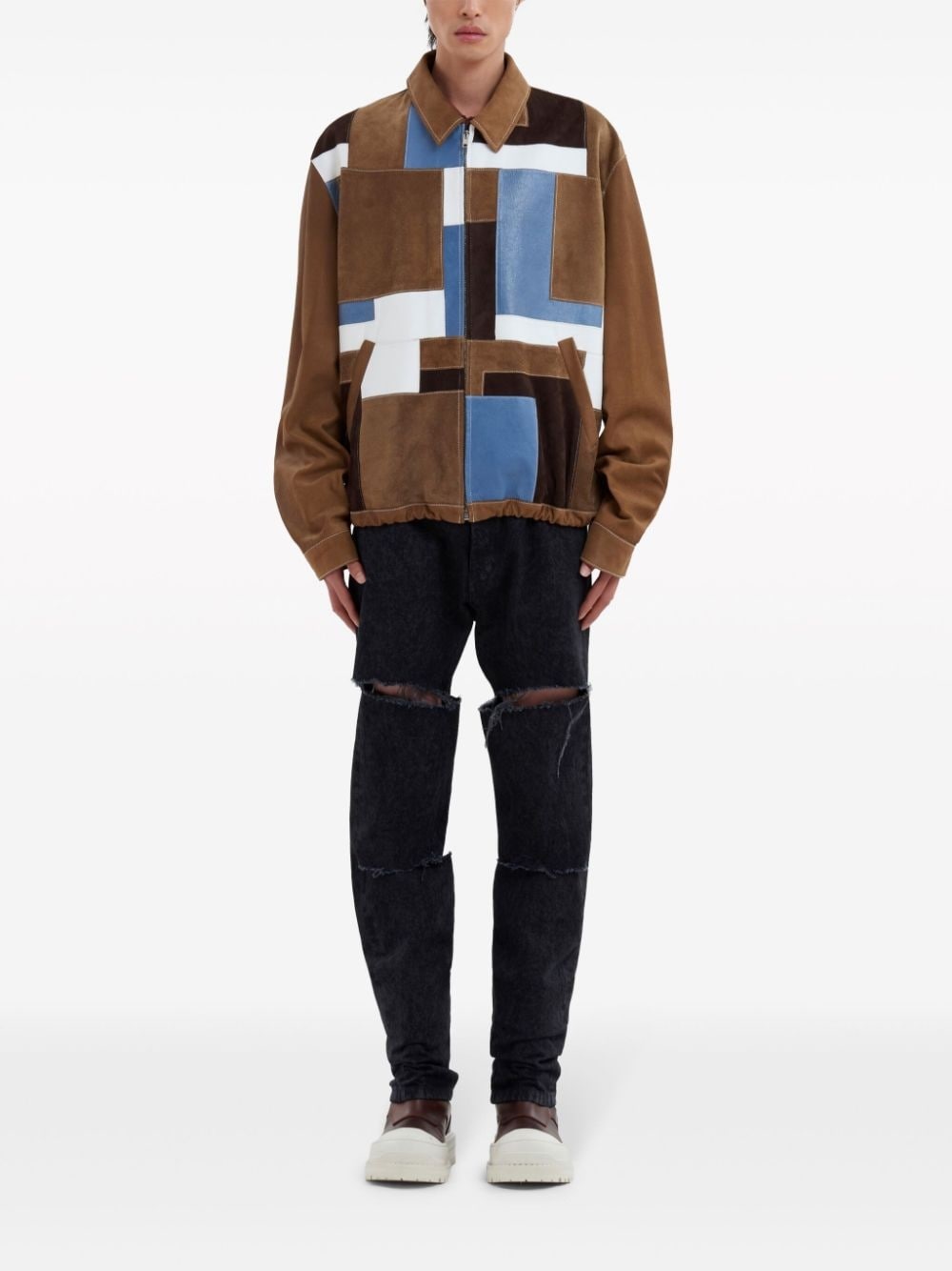 patchwork-design leather jacket - 2